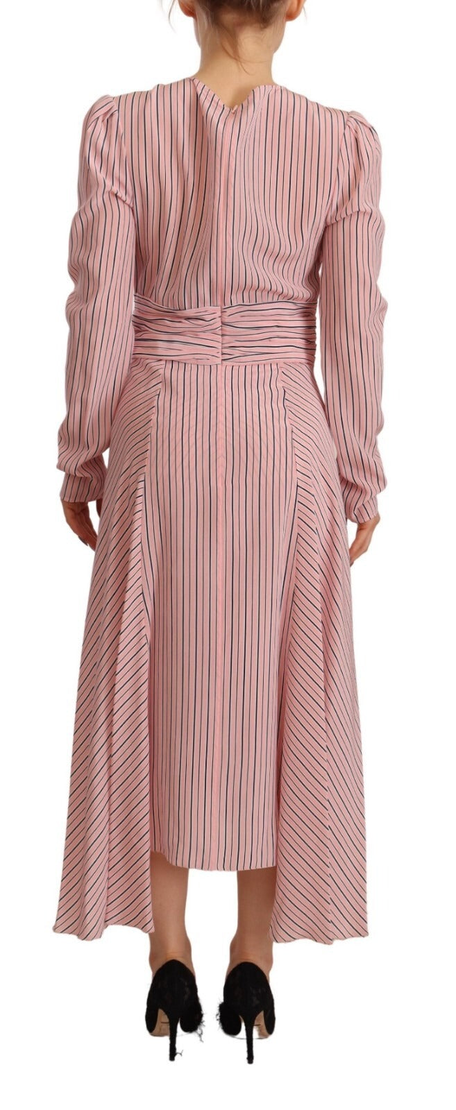 Ermanno Scervino Pink Stripes Long Sleeves Sheath Midi Women's Dress (Pre-Owned)