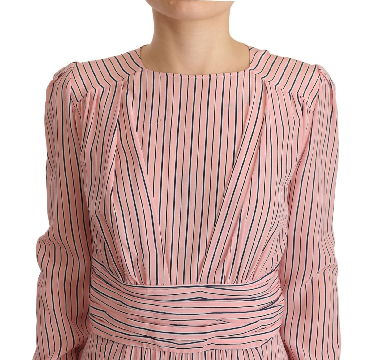 Ermanno Scervino Pink Stripes Long Sleeves Sheath Midi Women's Dress (Pre-Owned)