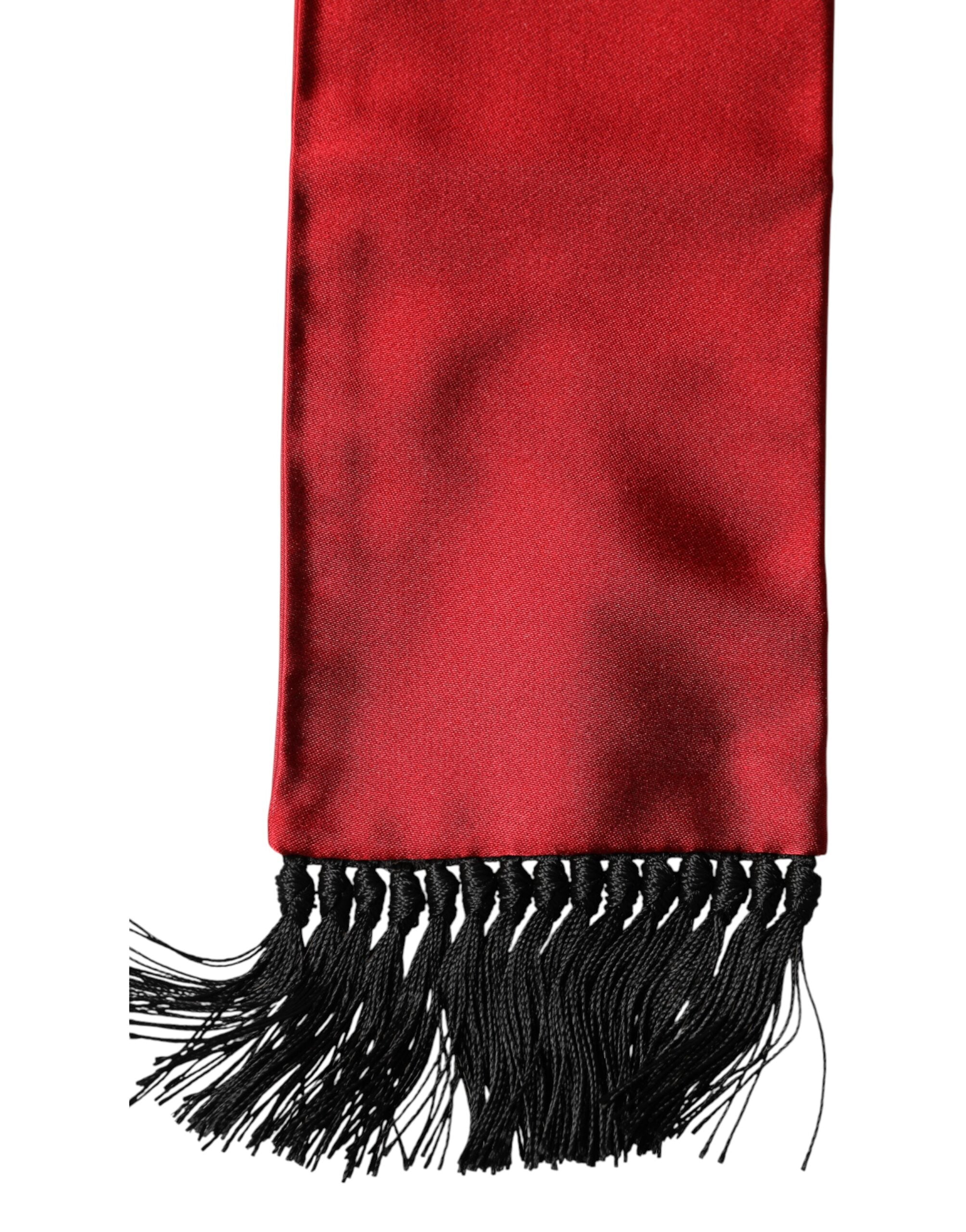 Dolce & Gabbana Red Silk Fringes Neck Wrap Foulard Men's Scarf