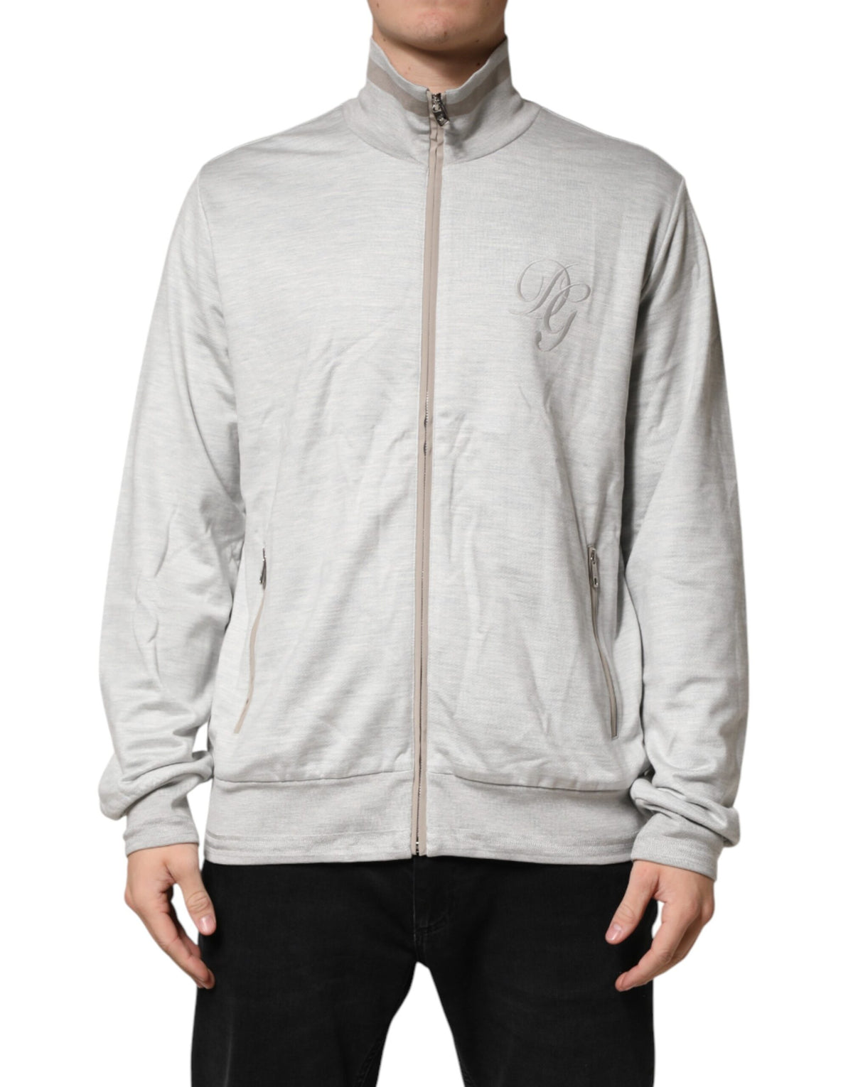 Dolce & Gabbana Light Gray Cotton Zipped Cardigan Men's Sweater