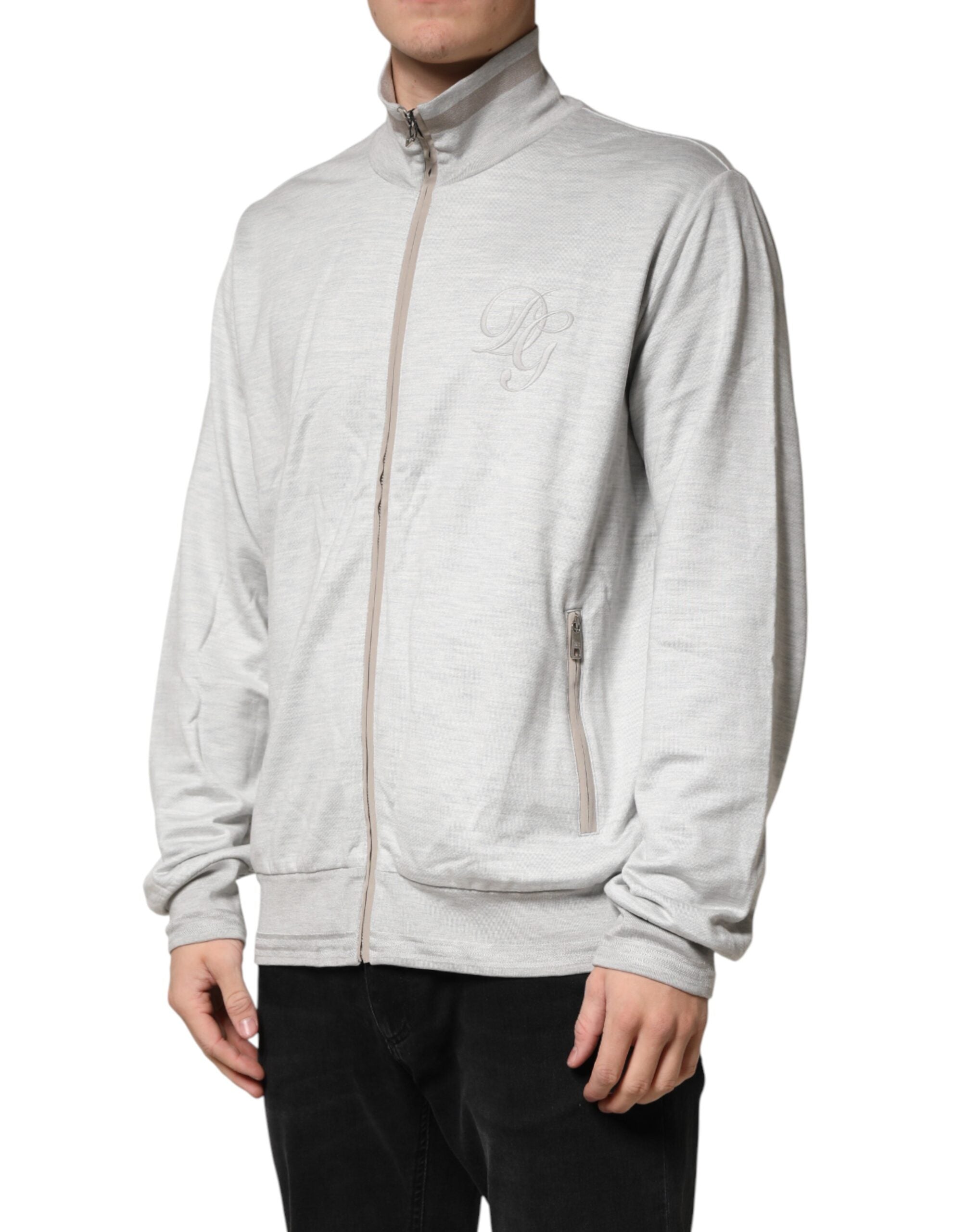 Dolce & Gabbana Light Gray Cotton Zipped Cardigan Men's Sweater