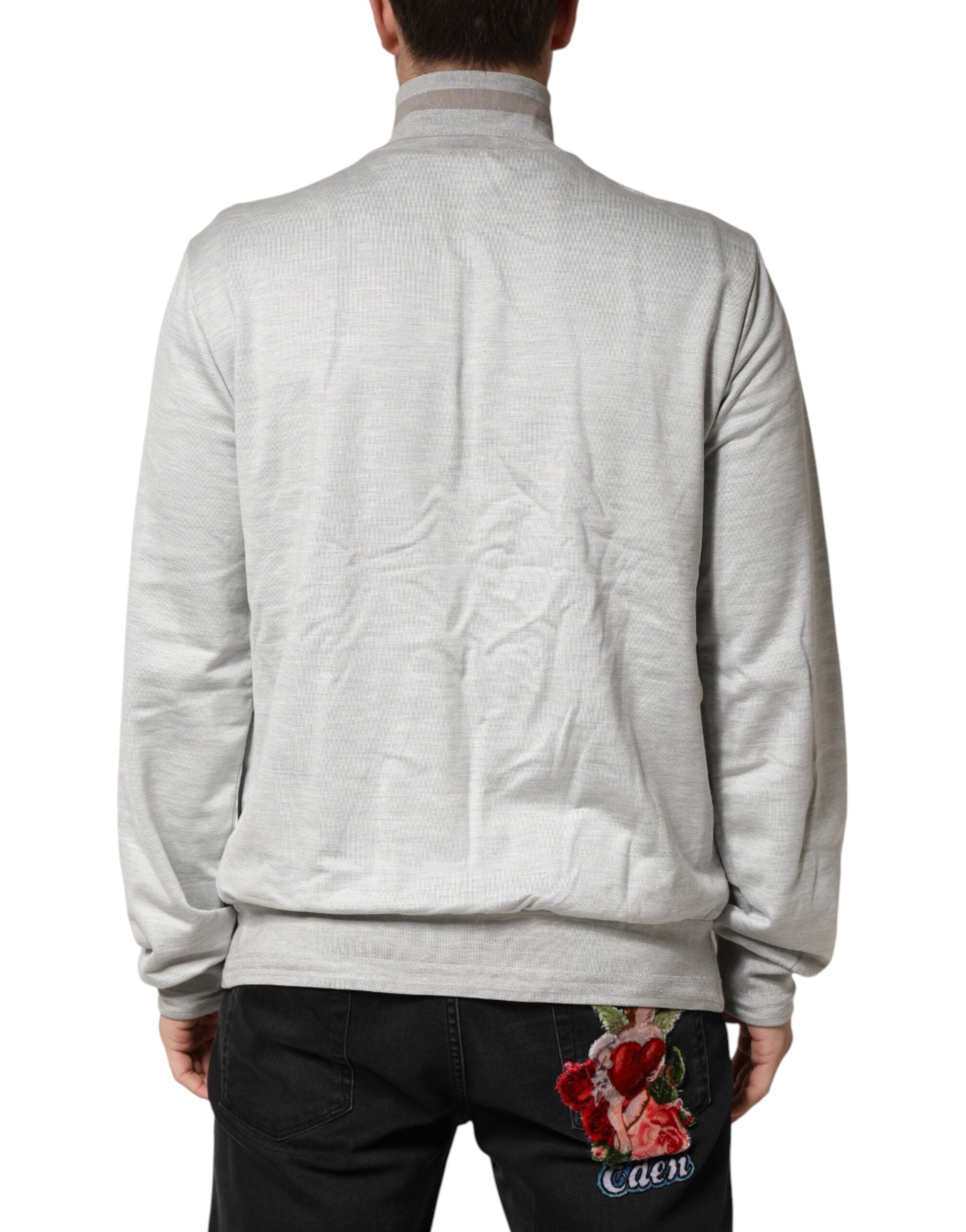 Dolce & Gabbana Light Gray Cotton Zipped Cardigan Men's Sweater