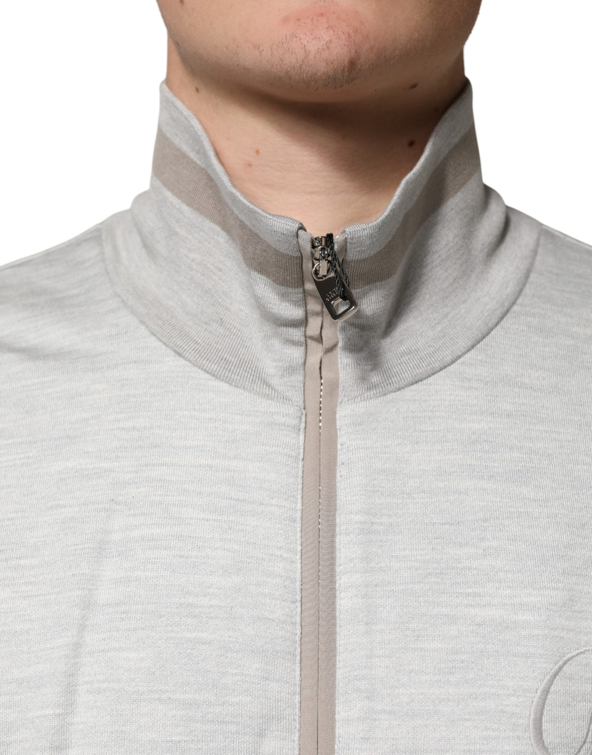 Dolce & Gabbana Light Gray Cotton Zipped Cardigan Men's Sweater