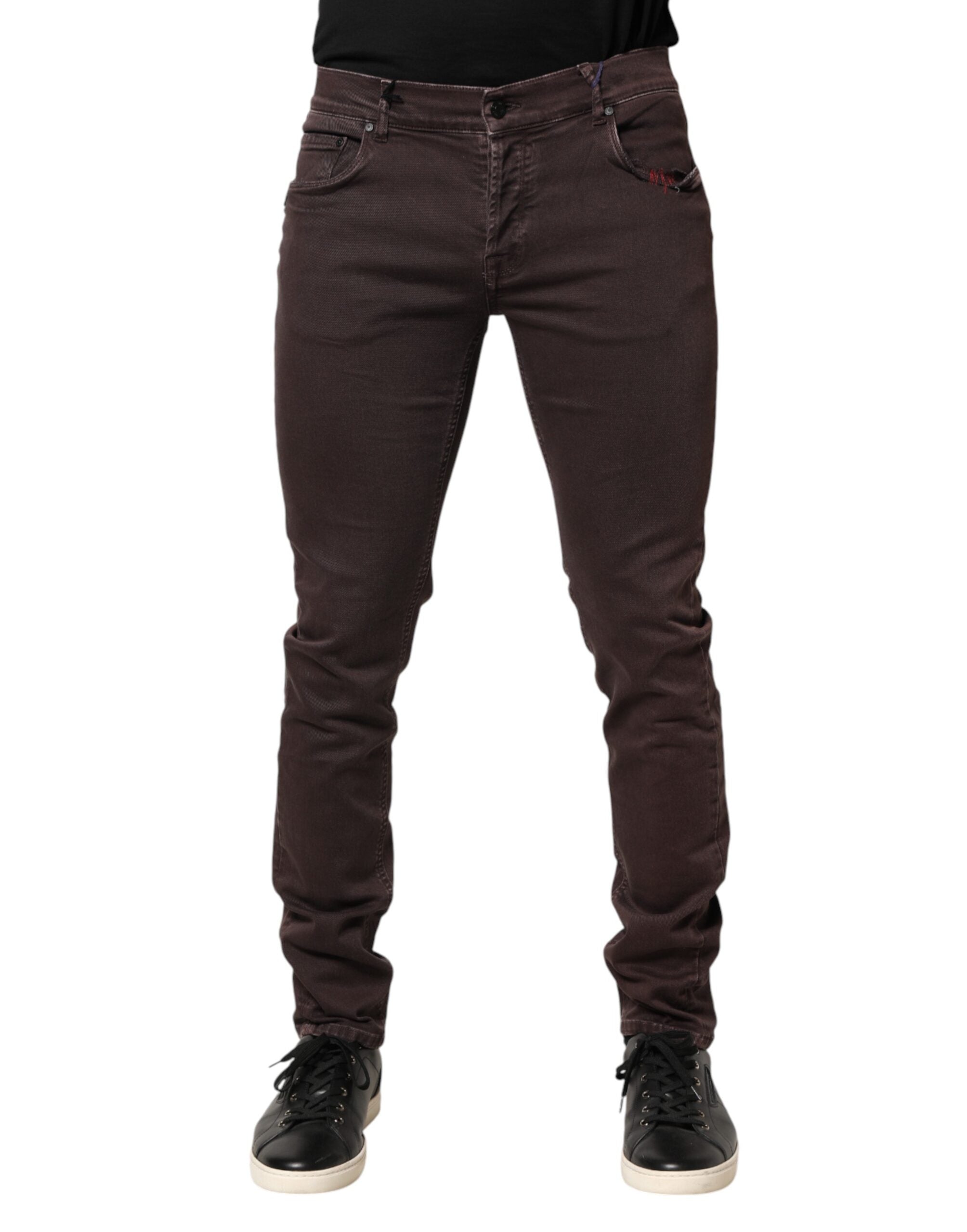 Daniele Alessandrini Brown Cotton Mid Waist Skinny Men Denim Men's Jeans