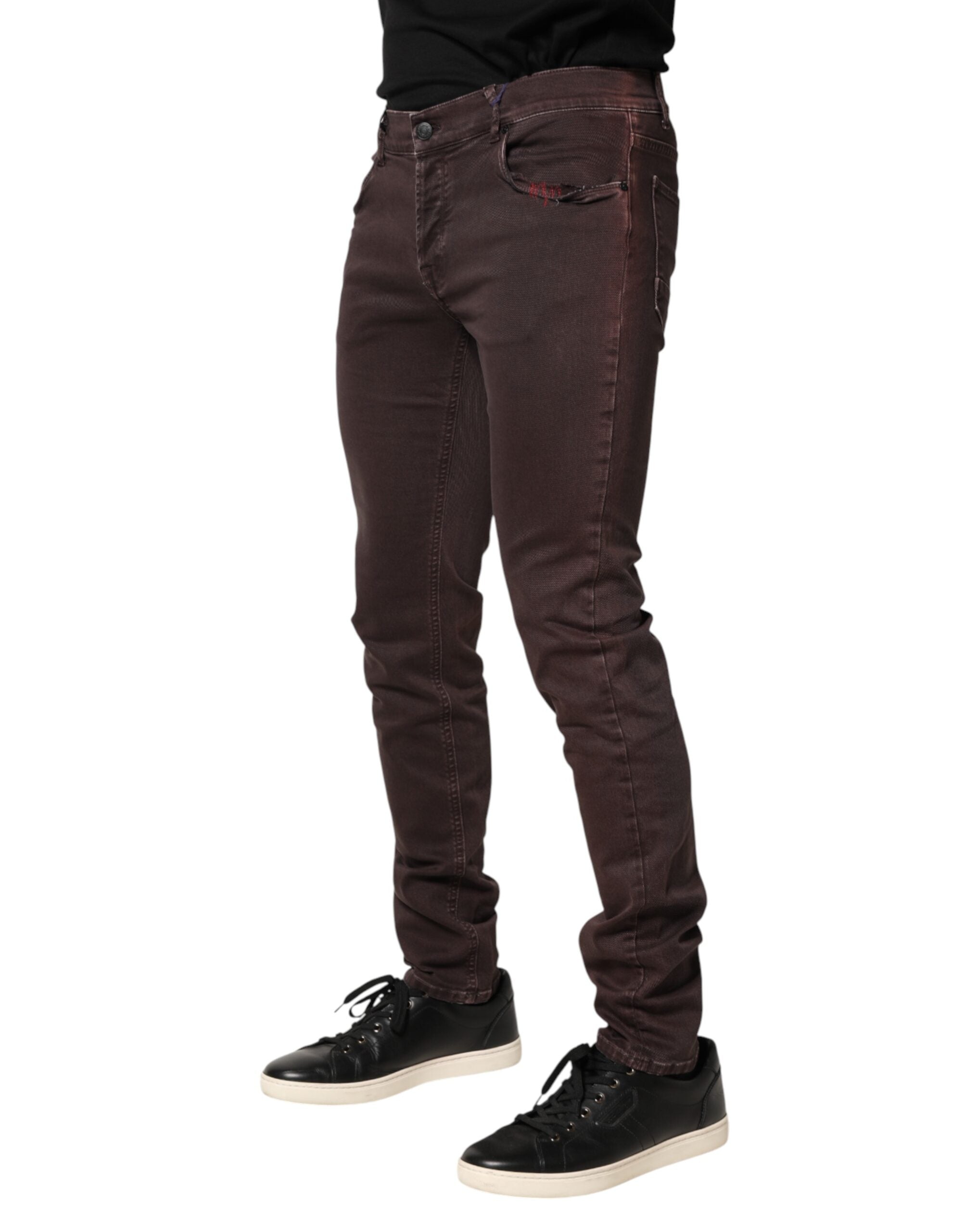 Daniele Alessandrini Brown Cotton Mid Waist Skinny Men Denim Men's Jeans