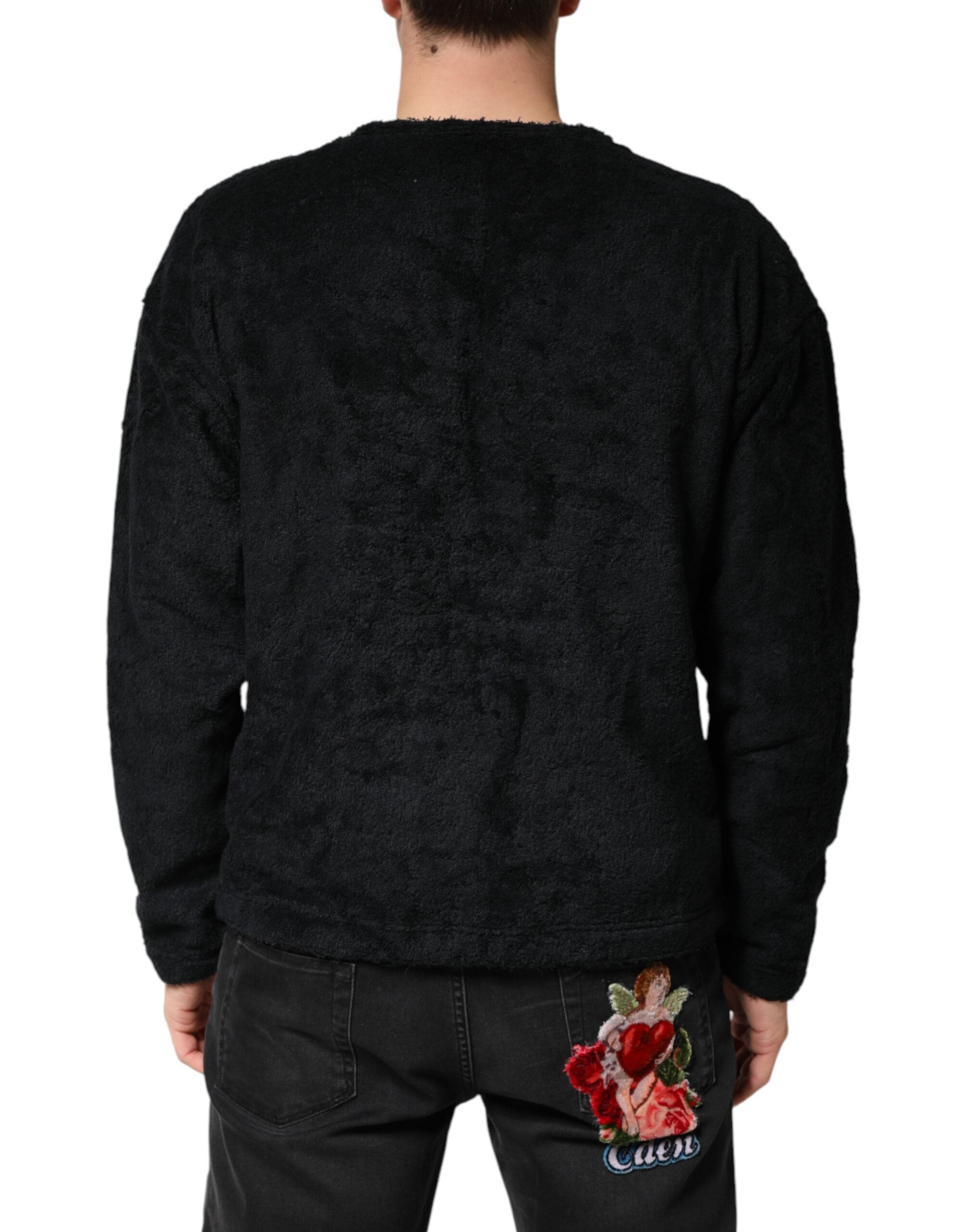 Dolce & Gabbana Black Cotton V-Neck Men Sweatshirt Men's Sweater