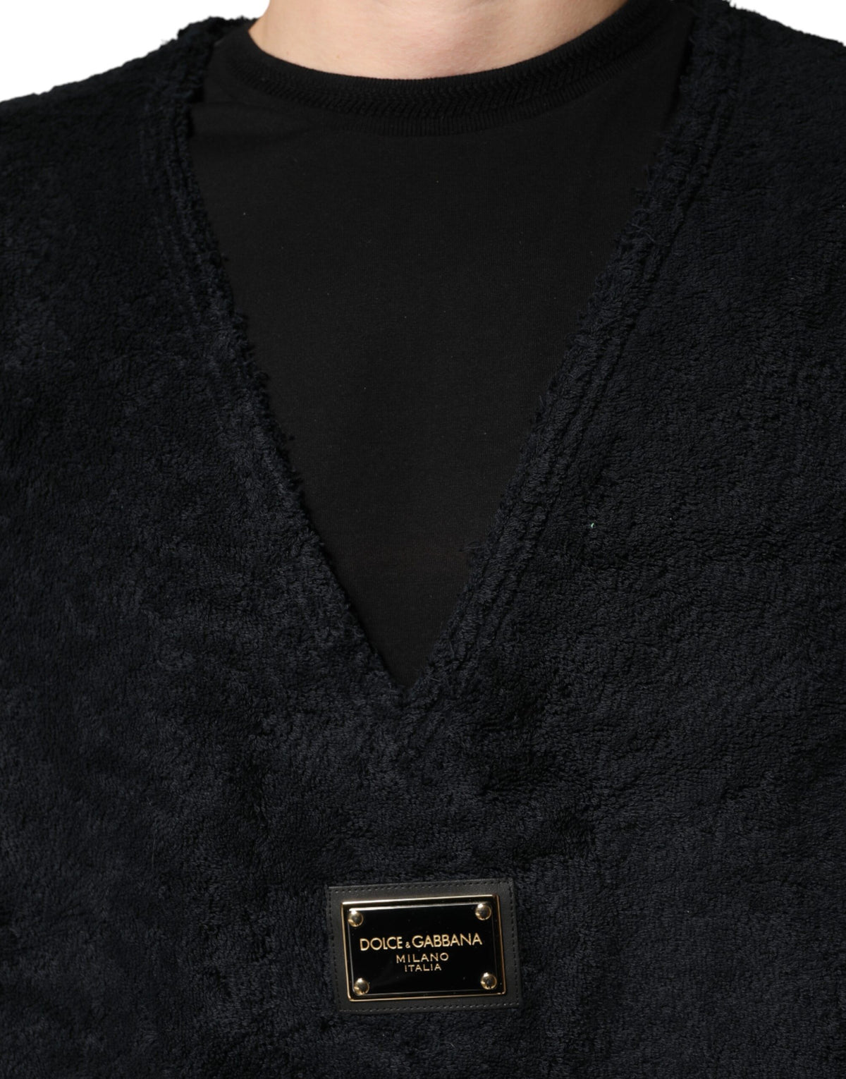 Dolce & Gabbana Black Cotton V-Neck Men Sweatshirt Men's Sweater