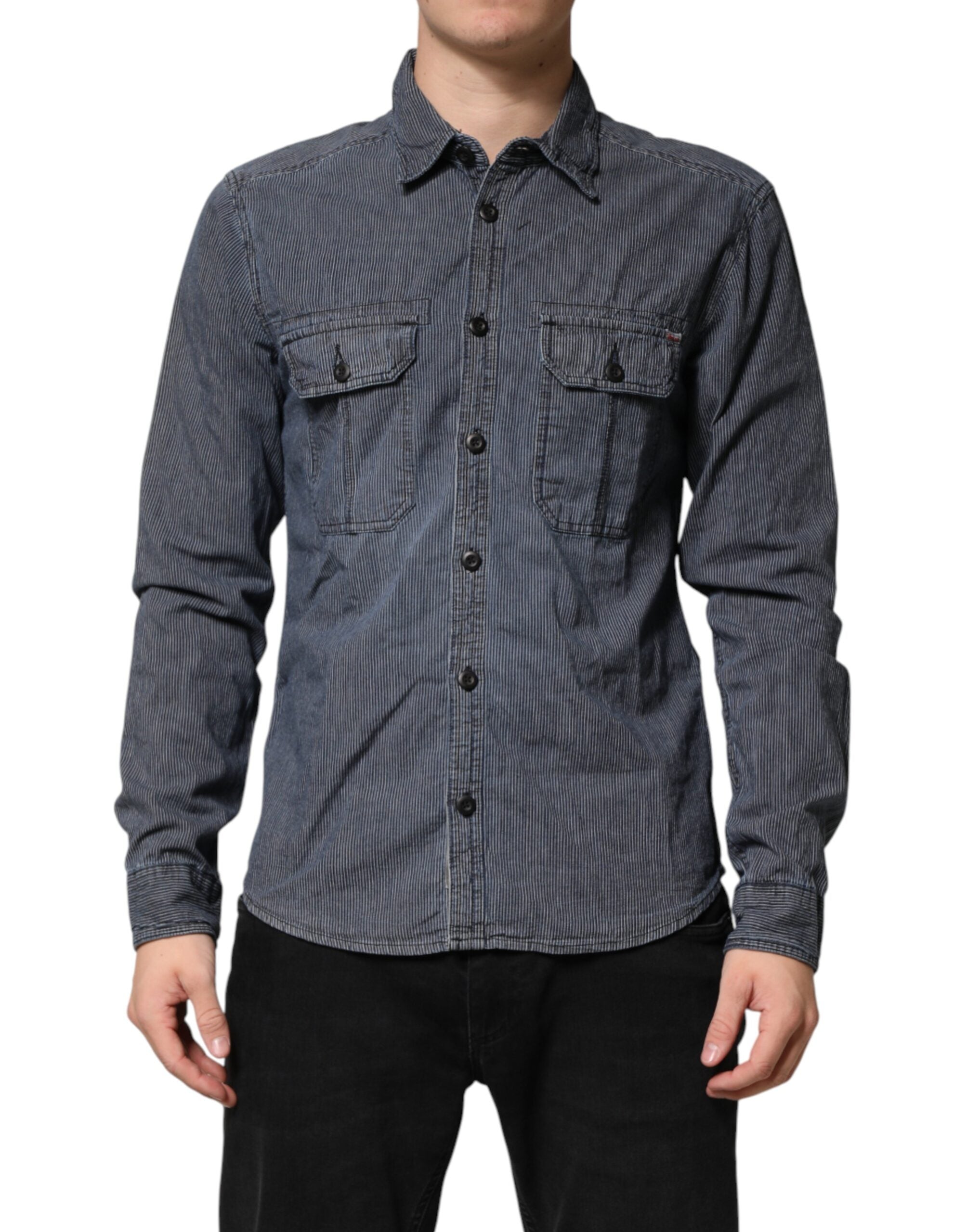 Jack & Jones Blue White Button Down Long Sleeves Men Denim Men's Shirt