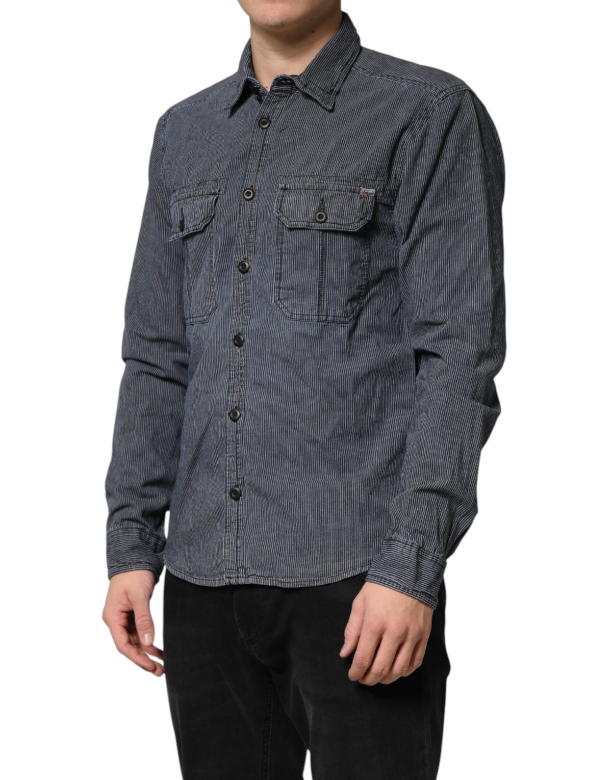 Jack & Jones Blue White Button Down Long Sleeves Men Denim Men's Shirt