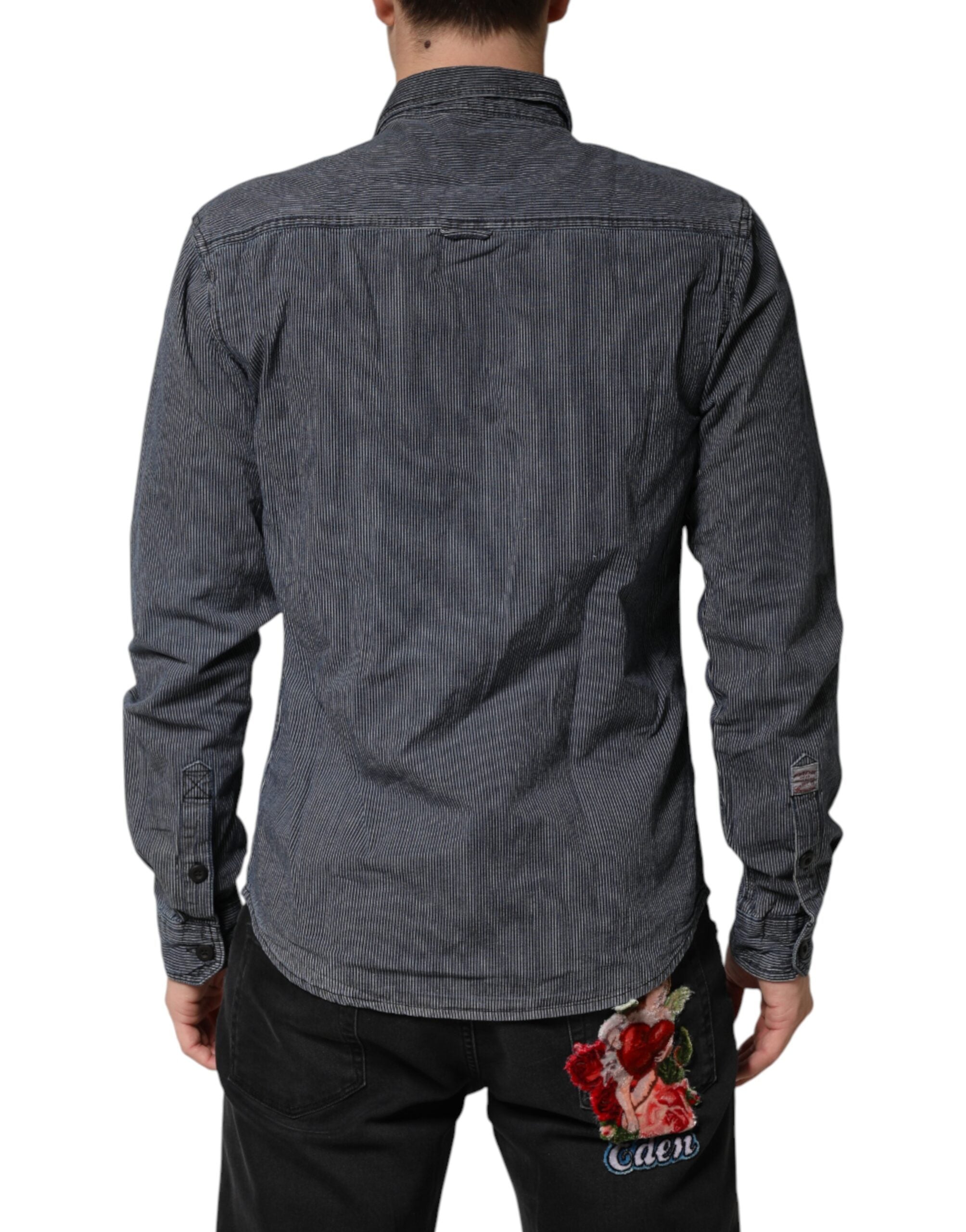 Jack & Jones Blue White Button Down Long Sleeves Men Denim Men's Shirt