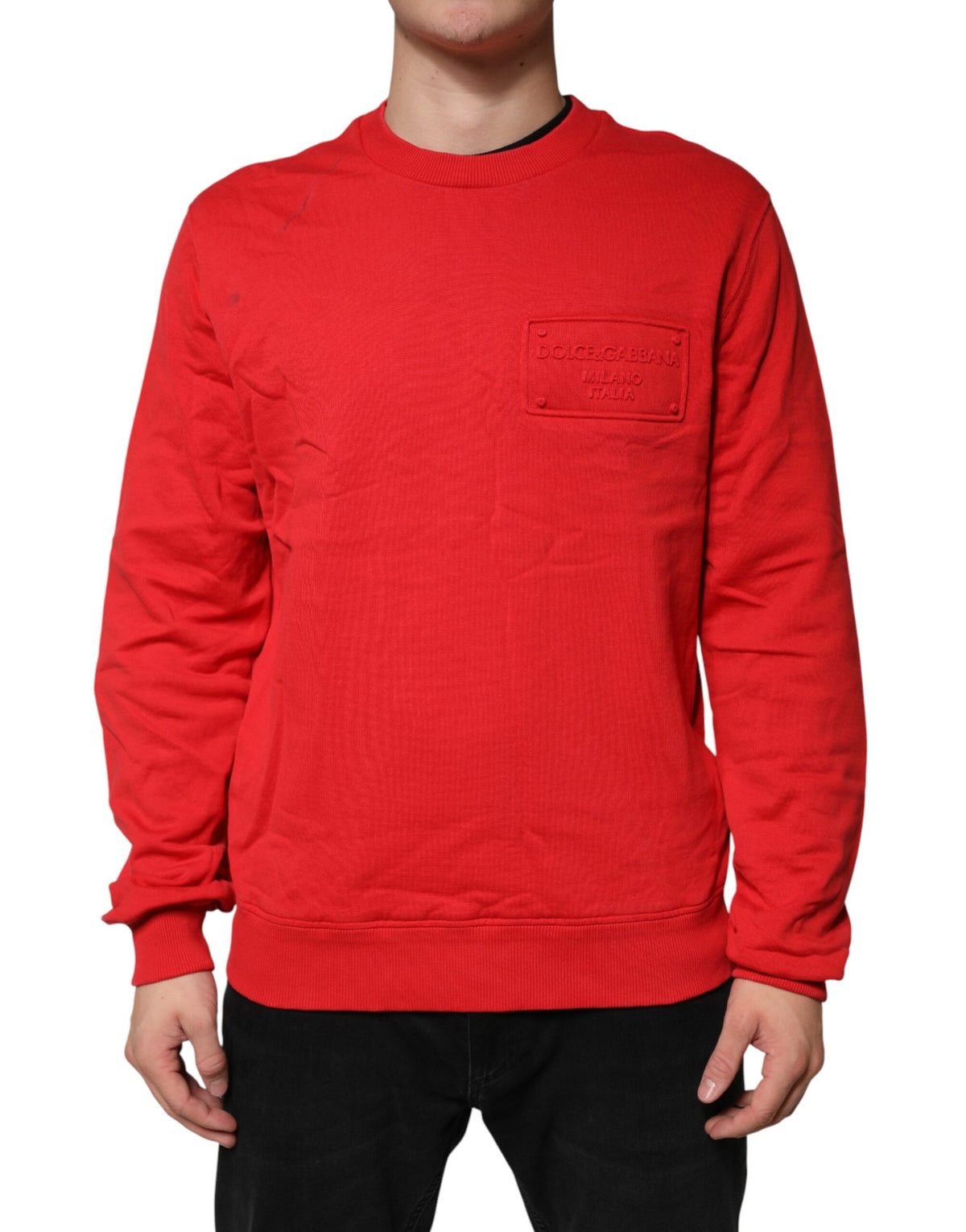 Dolce & Gabbana Red Logo Cotton Crew Neck Sweatshirt Men's Sweater (Pre-Owned)