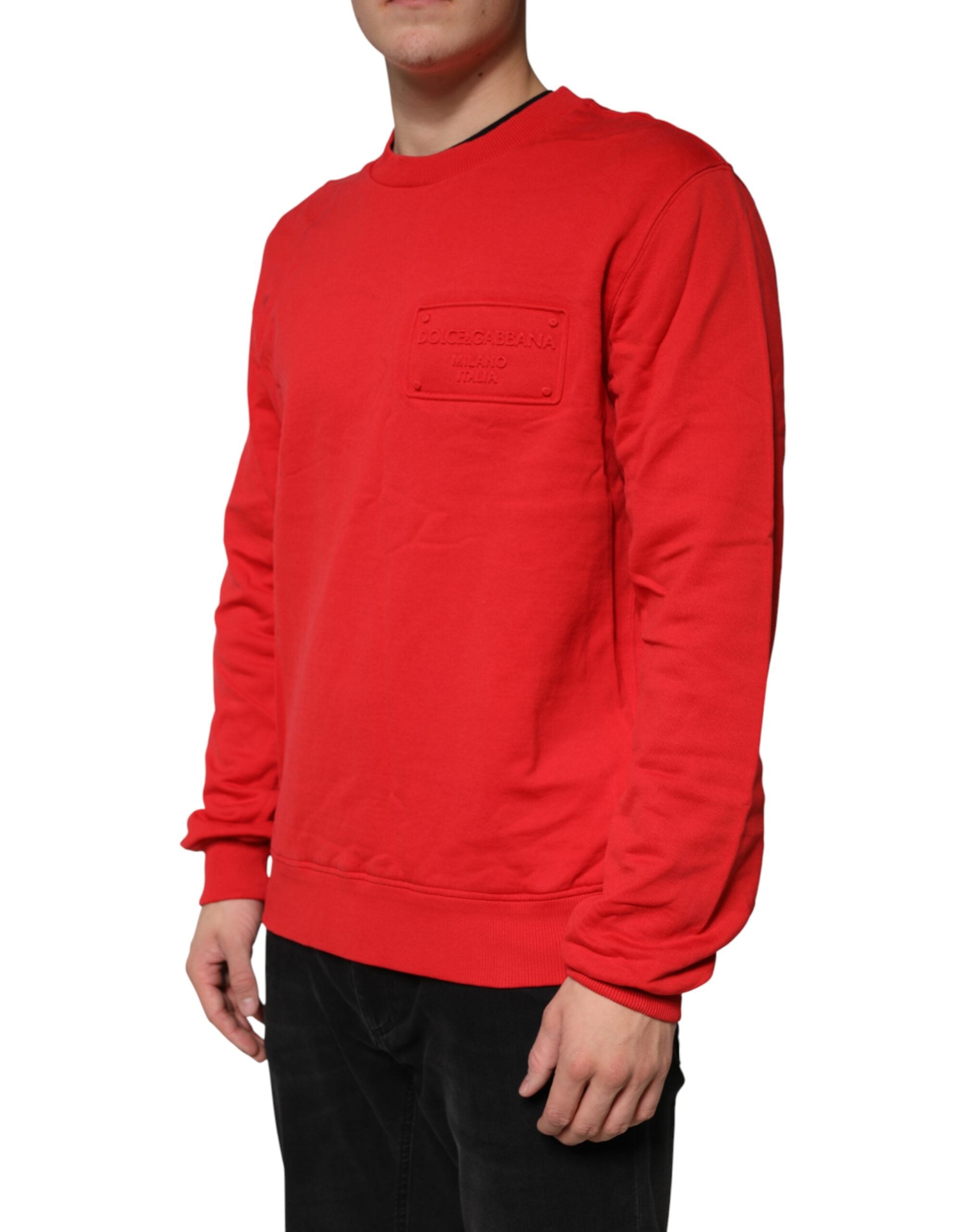 Dolce & Gabbana Red Logo Cotton Crew Neck Sweatshirt Men's Sweater (Pre-Owned)