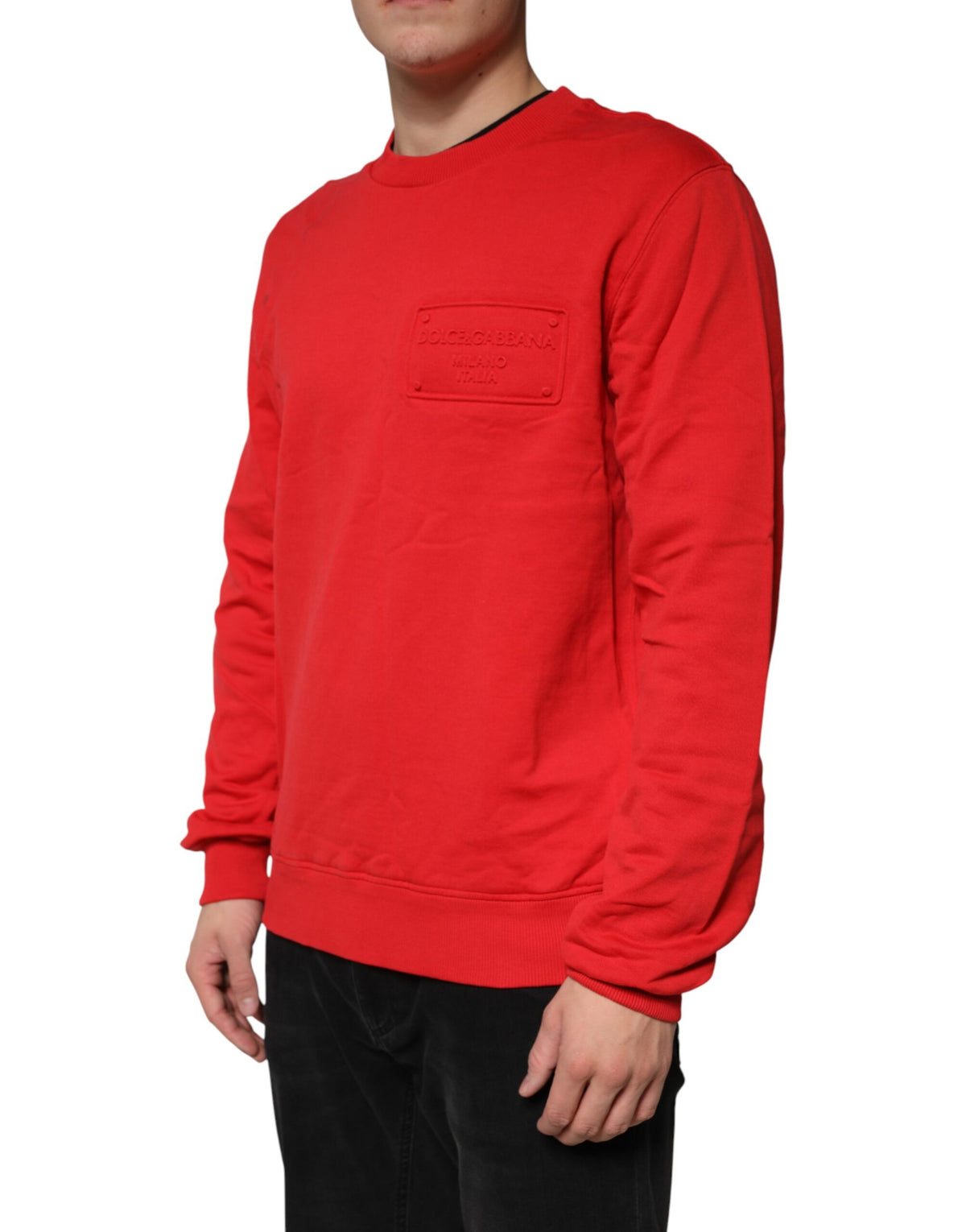 Dolce & Gabbana Red Logo Cotton Crew Neck Sweatshirt Men's Sweater (Pre-Owned)
