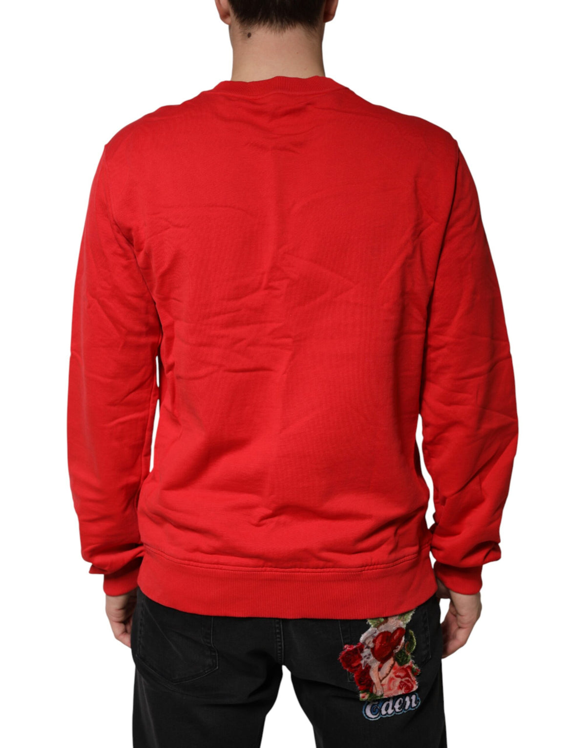 Dolce & Gabbana Red Logo Cotton Crew Neck Sweatshirt Men's Sweater (Pre-Owned)