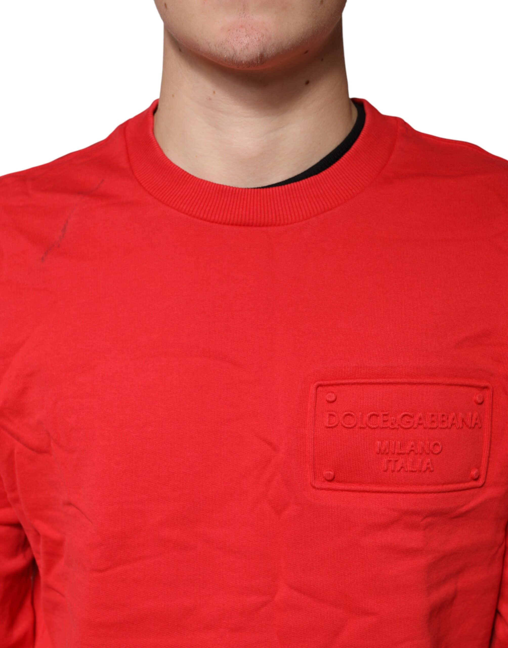 Dolce & Gabbana Red Logo Cotton Crew Neck Sweatshirt Men's Sweater (Pre-Owned)