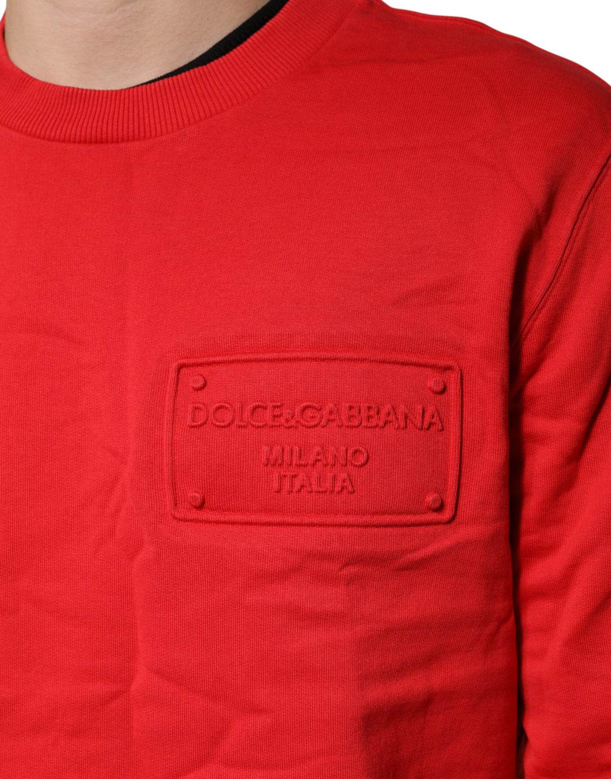 Dolce & Gabbana Red Logo Cotton Crew Neck Sweatshirt Men's Sweater (Pre-Owned)