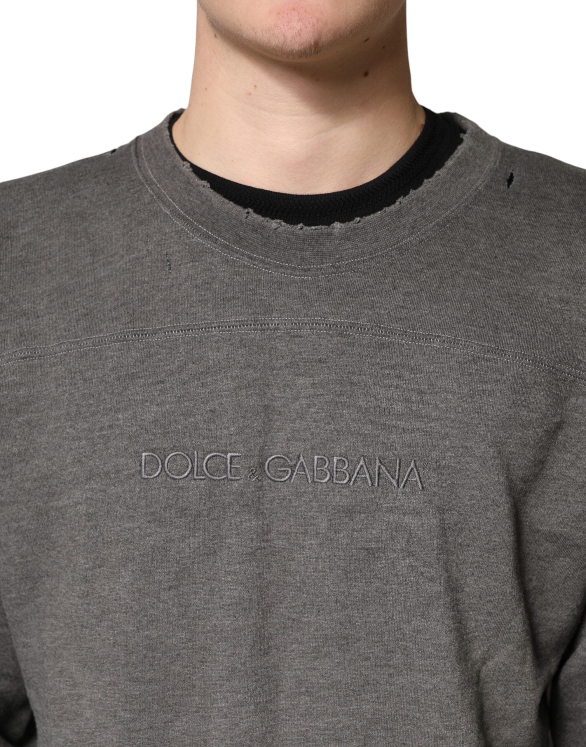 Dolce & Gabbana Gray Cotton Crew Neck Men Sweatshirt Men's Sweater