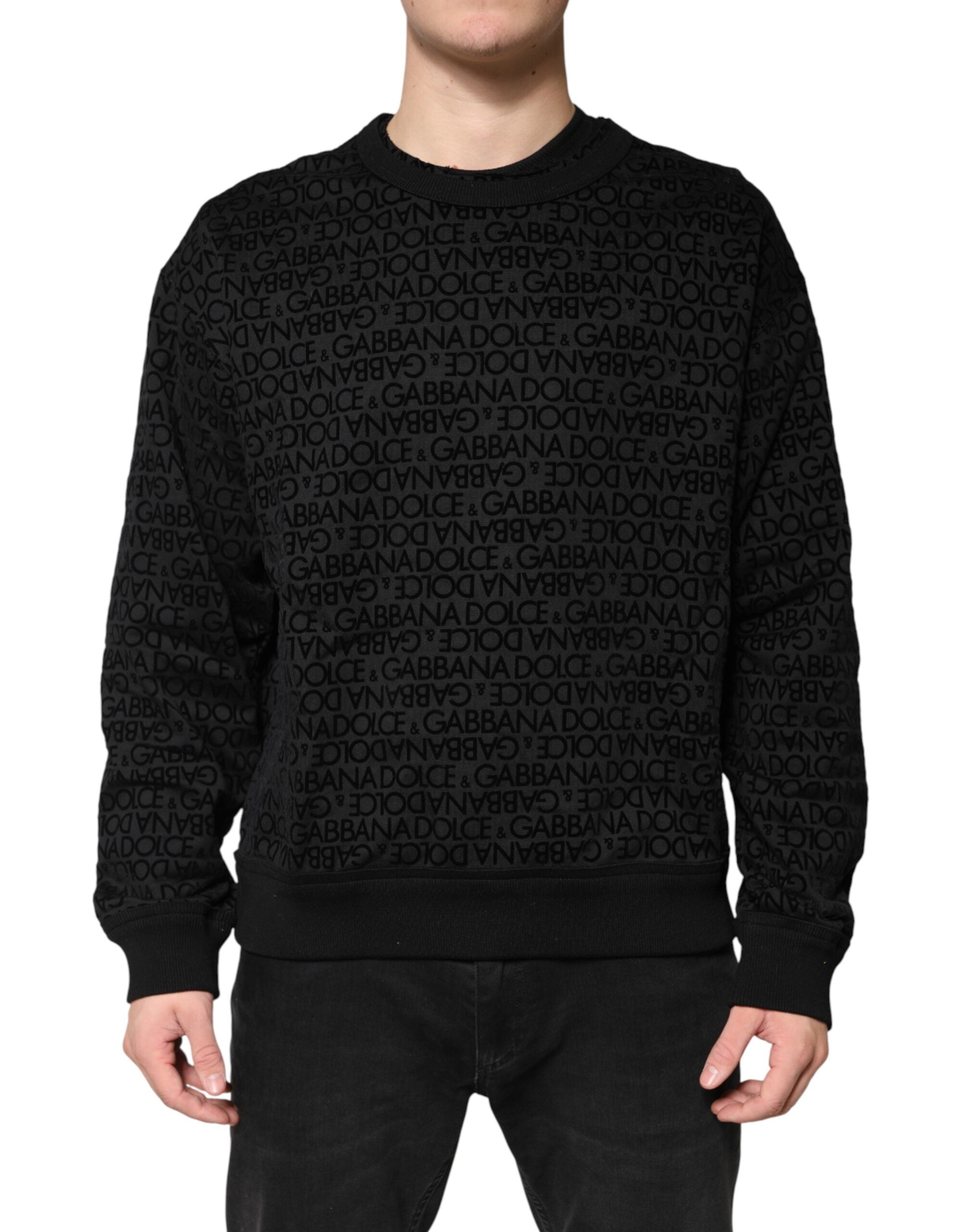 Dolce & Gabbana Black Monogram Crew Neck Sweatshirt Men's Sweater