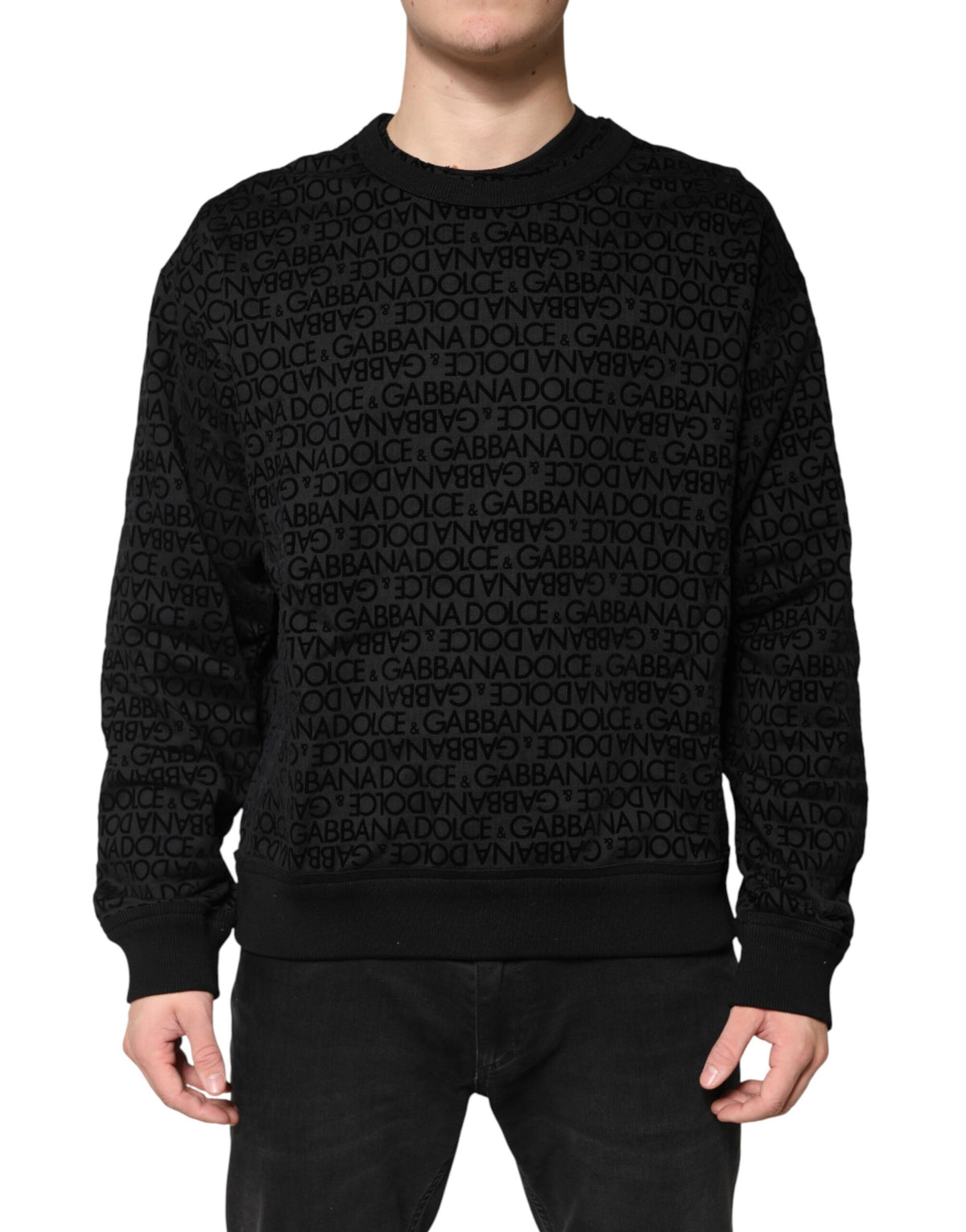 Dolce & Gabbana Black Monogram Crew Neck Sweatshirt Men's Sweater