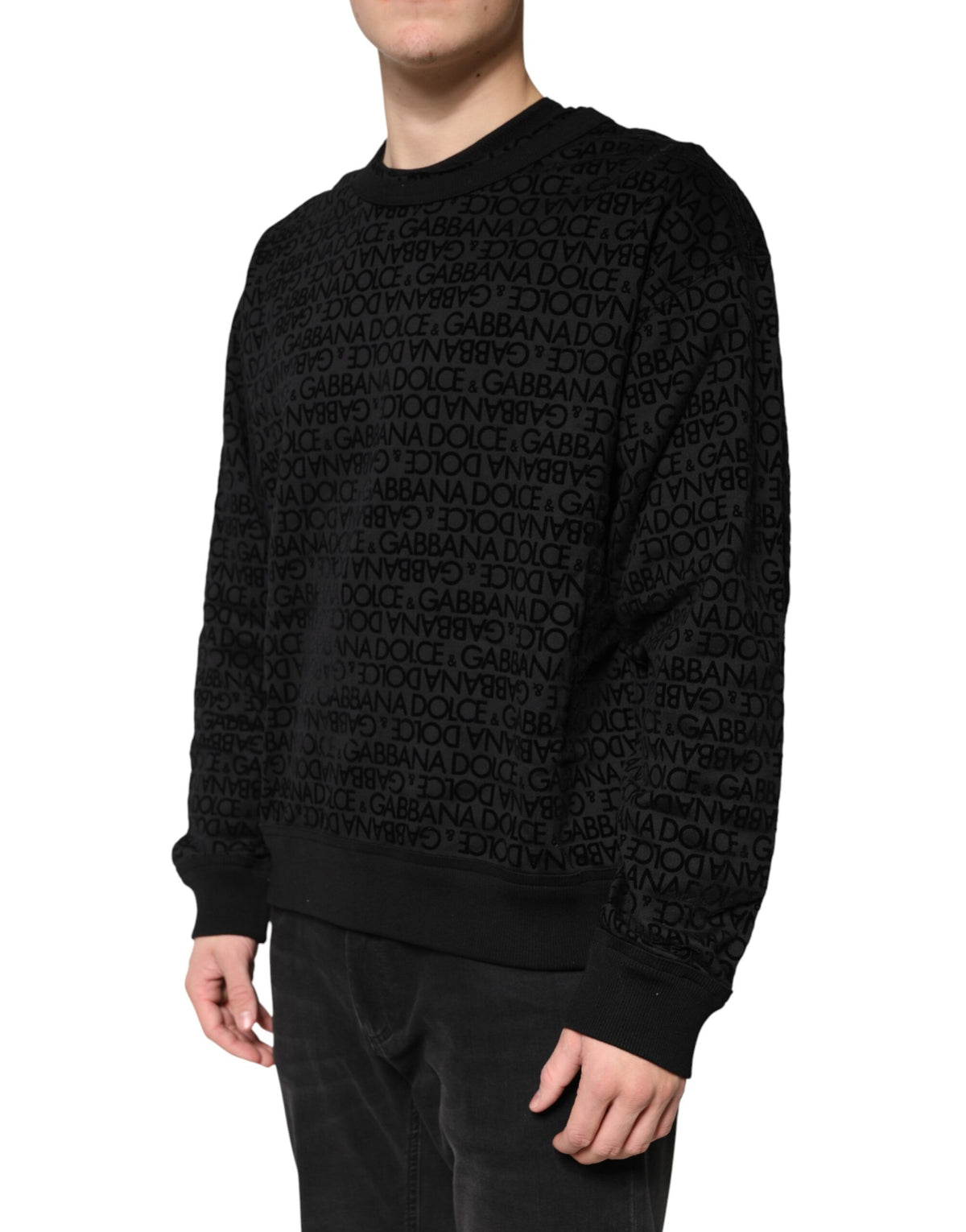 Dolce & Gabbana Black Monogram Crew Neck Sweatshirt Men's Sweater