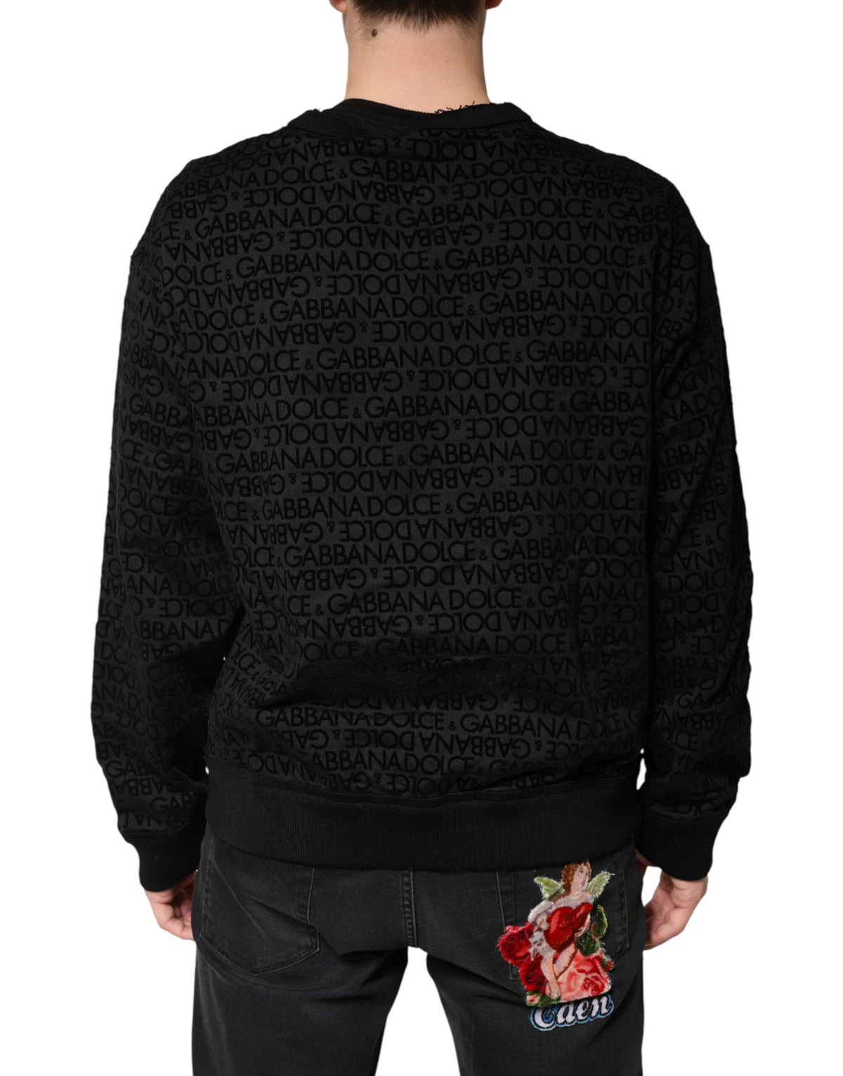 Dolce & Gabbana Black Monogram Crew Neck Sweatshirt Men's Sweater
