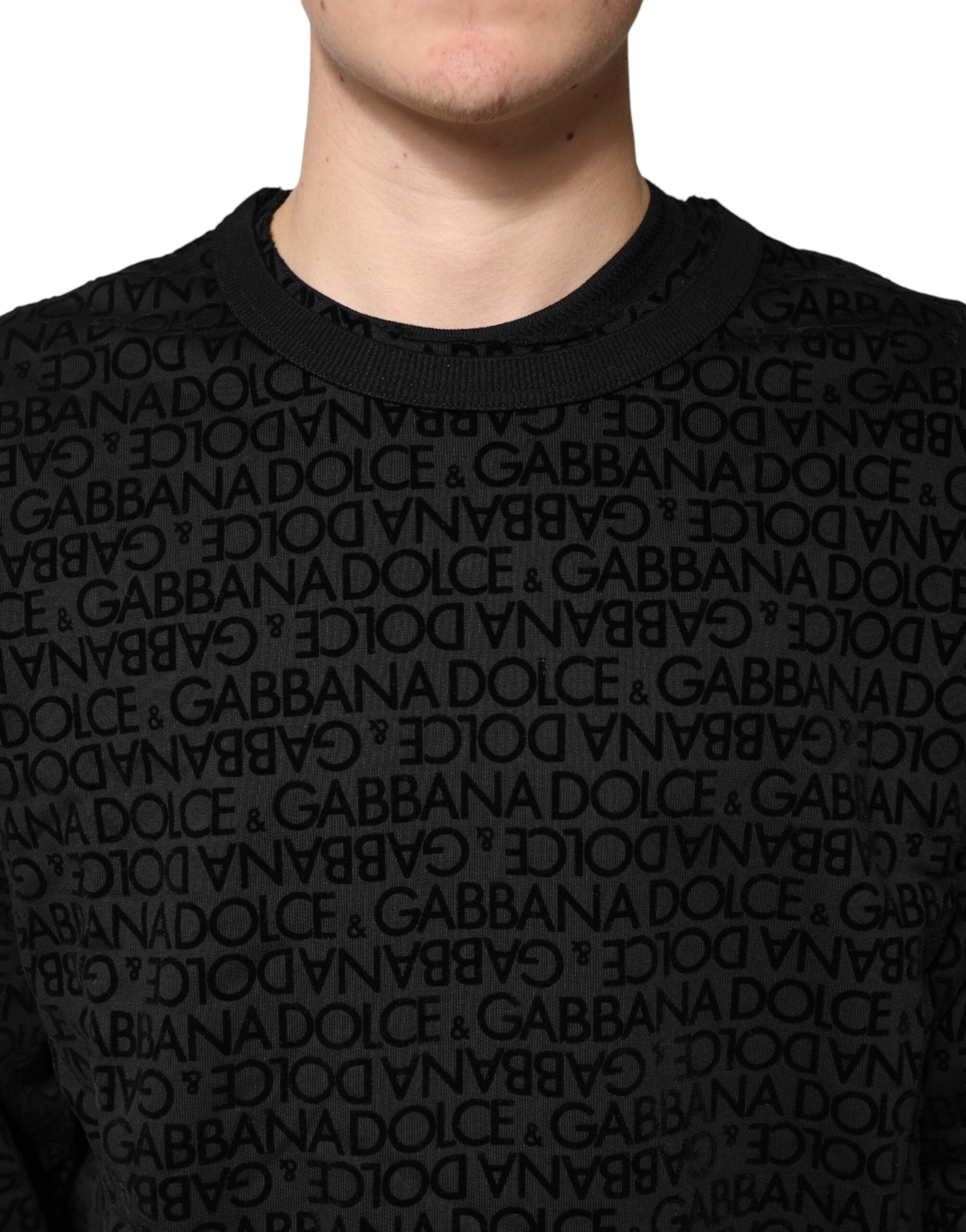Dolce & Gabbana Black Monogram Crew Neck Sweatshirt Men's Sweater
