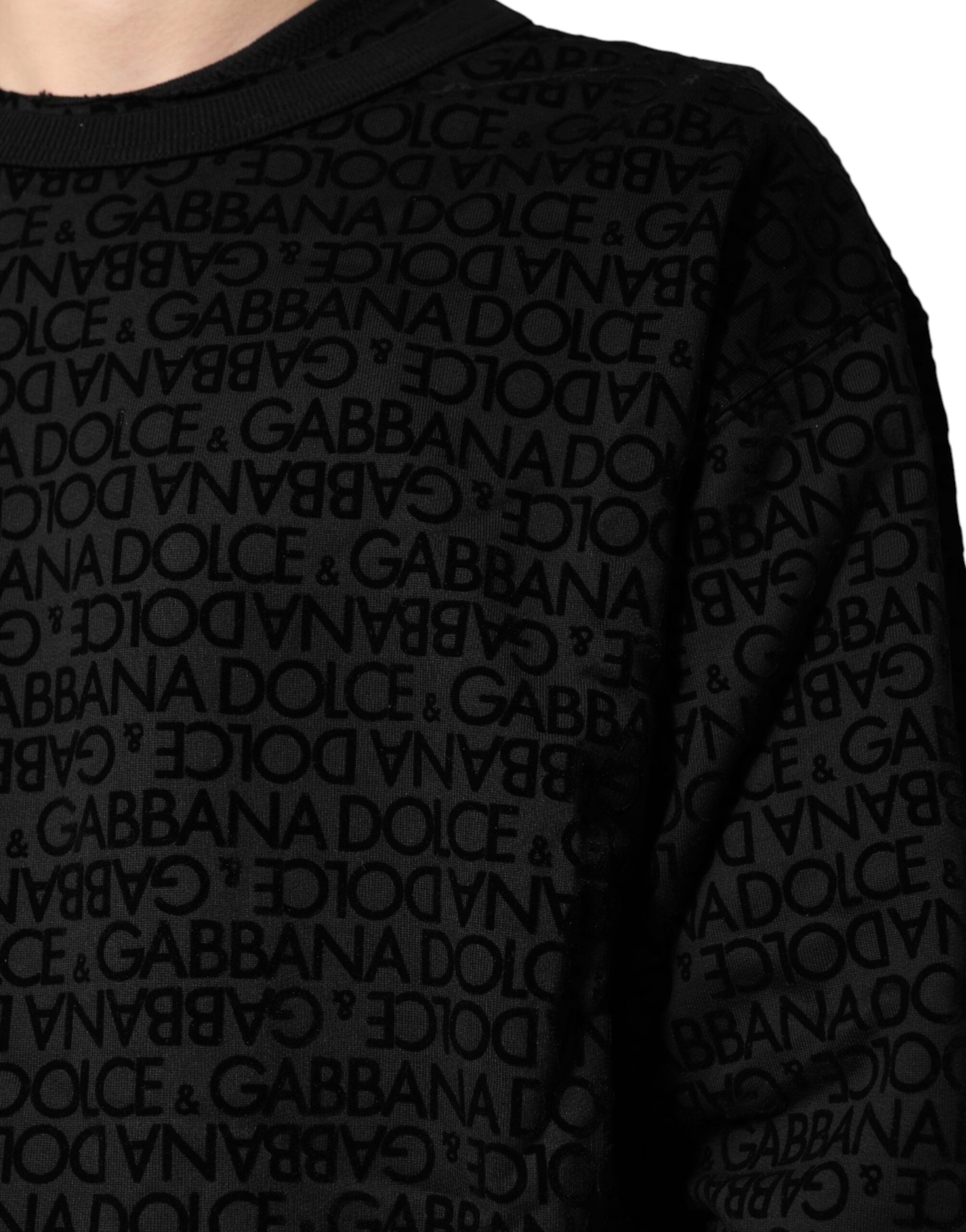 Dolce & Gabbana Black Monogram Crew Neck Sweatshirt Men's Sweater