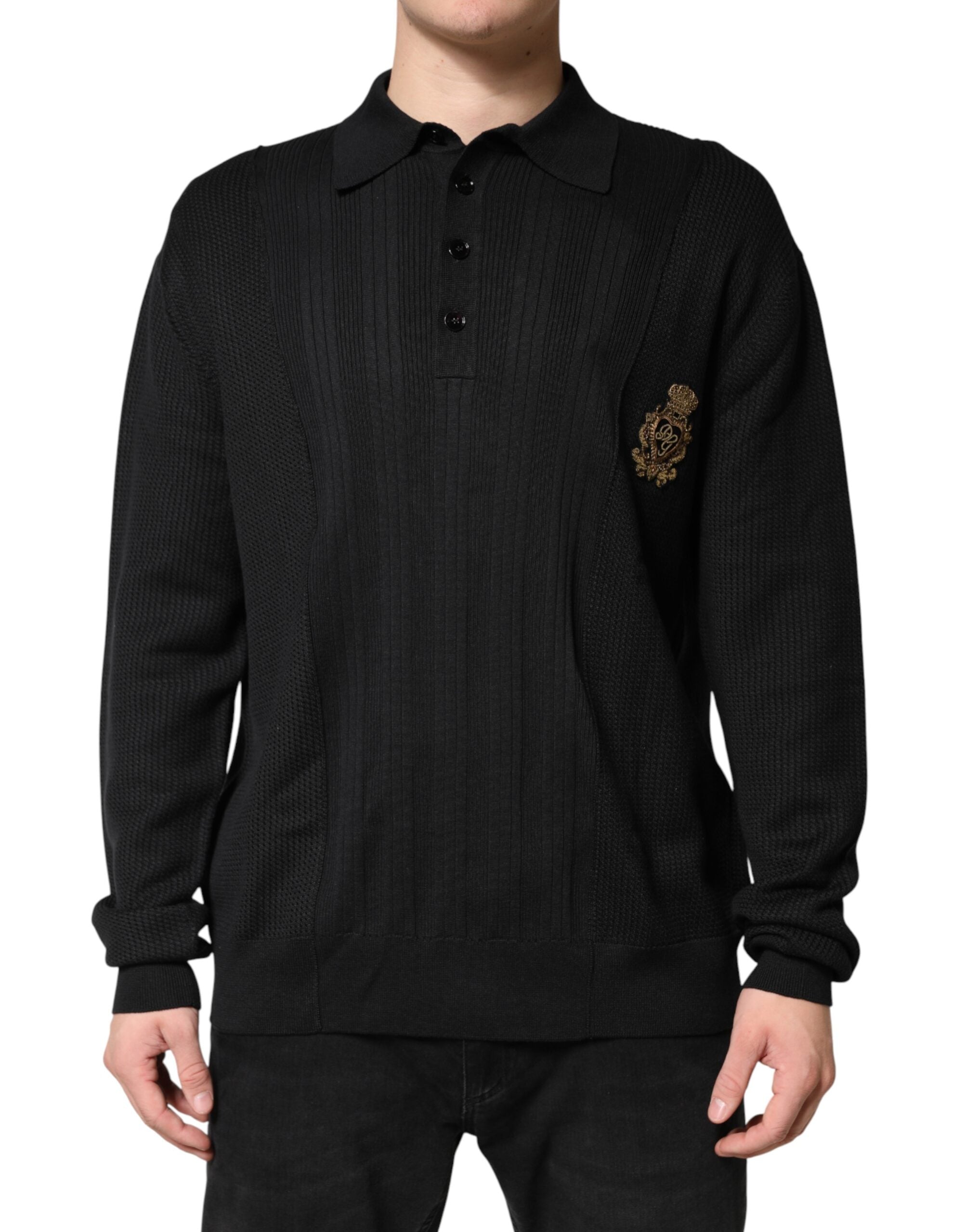 Dolce & Gabbana Black Crest Long Sleeve Men Pullover Men's Sweater