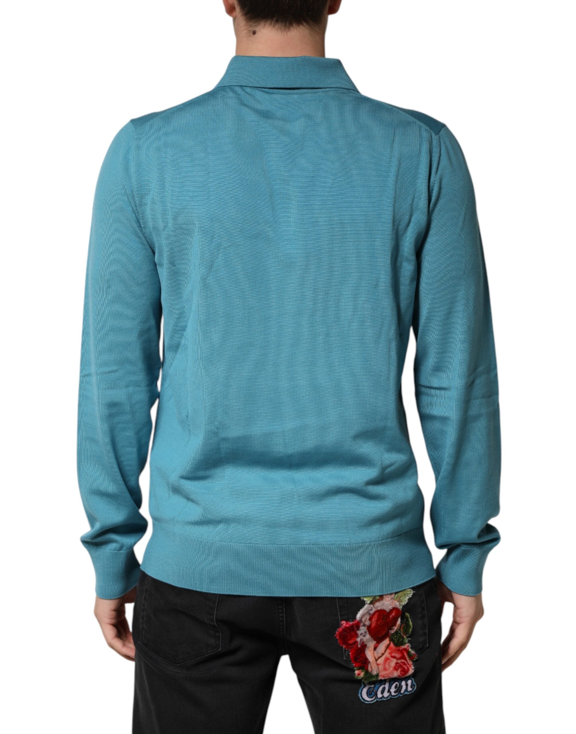Dolce & Gabbana Teal Wool Collared Polo Pullover Men's Sweater