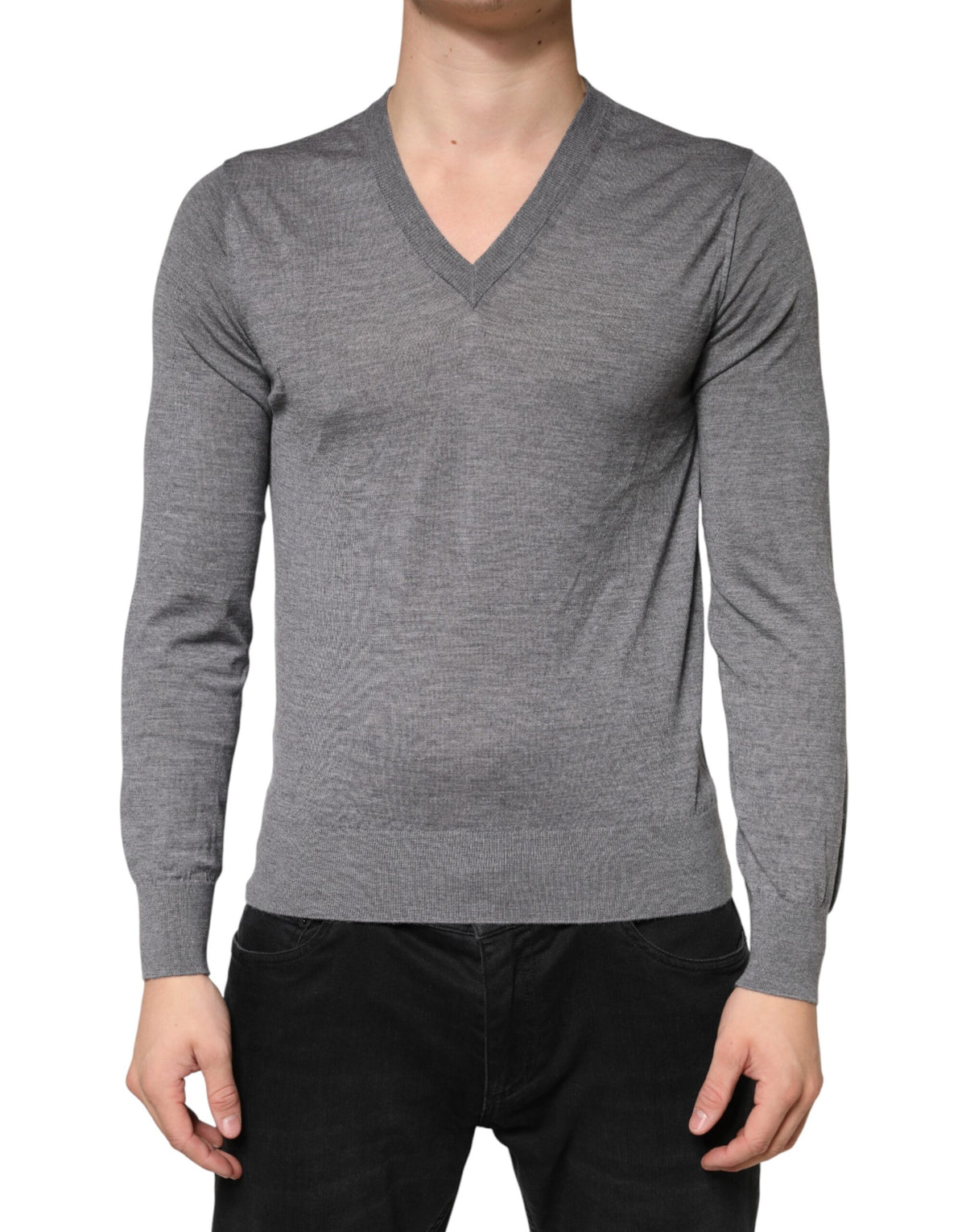 Dolce & Gabbana Gray Cashmere V-Neck Men Pullover Men's Sweater (Pre-Owned)