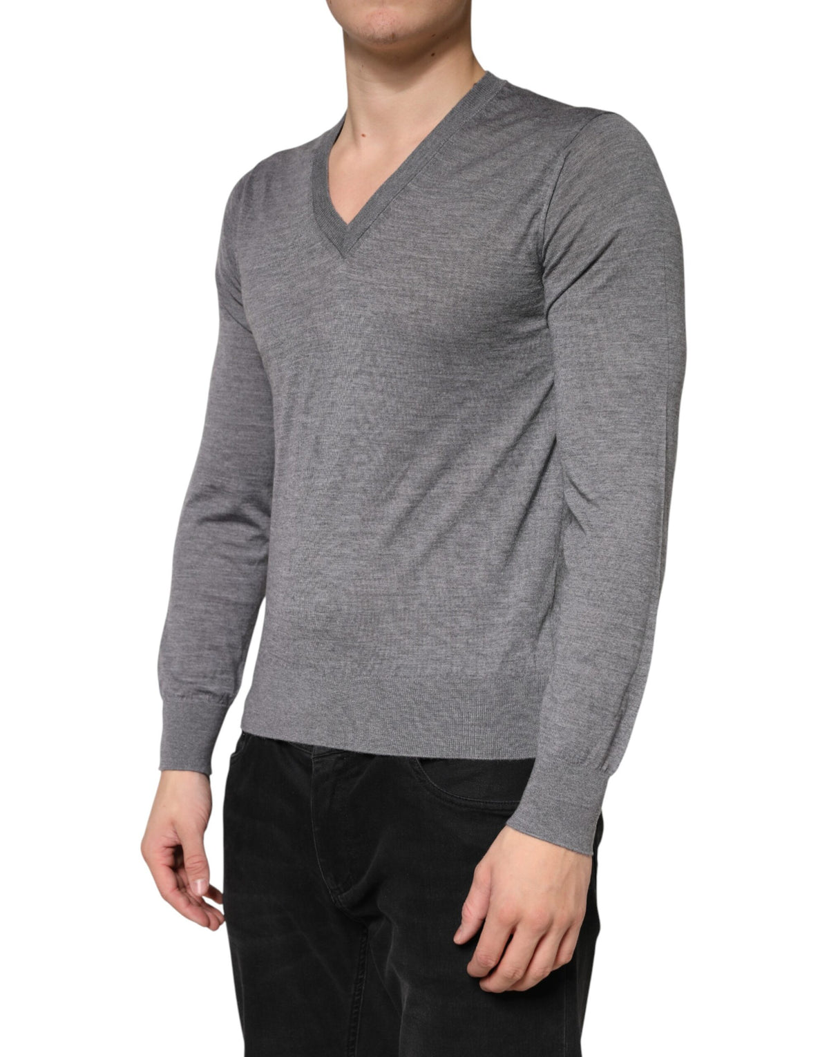 Dolce & Gabbana Gray Cashmere V-Neck Men Pullover Men's Sweater (Pre-Owned)