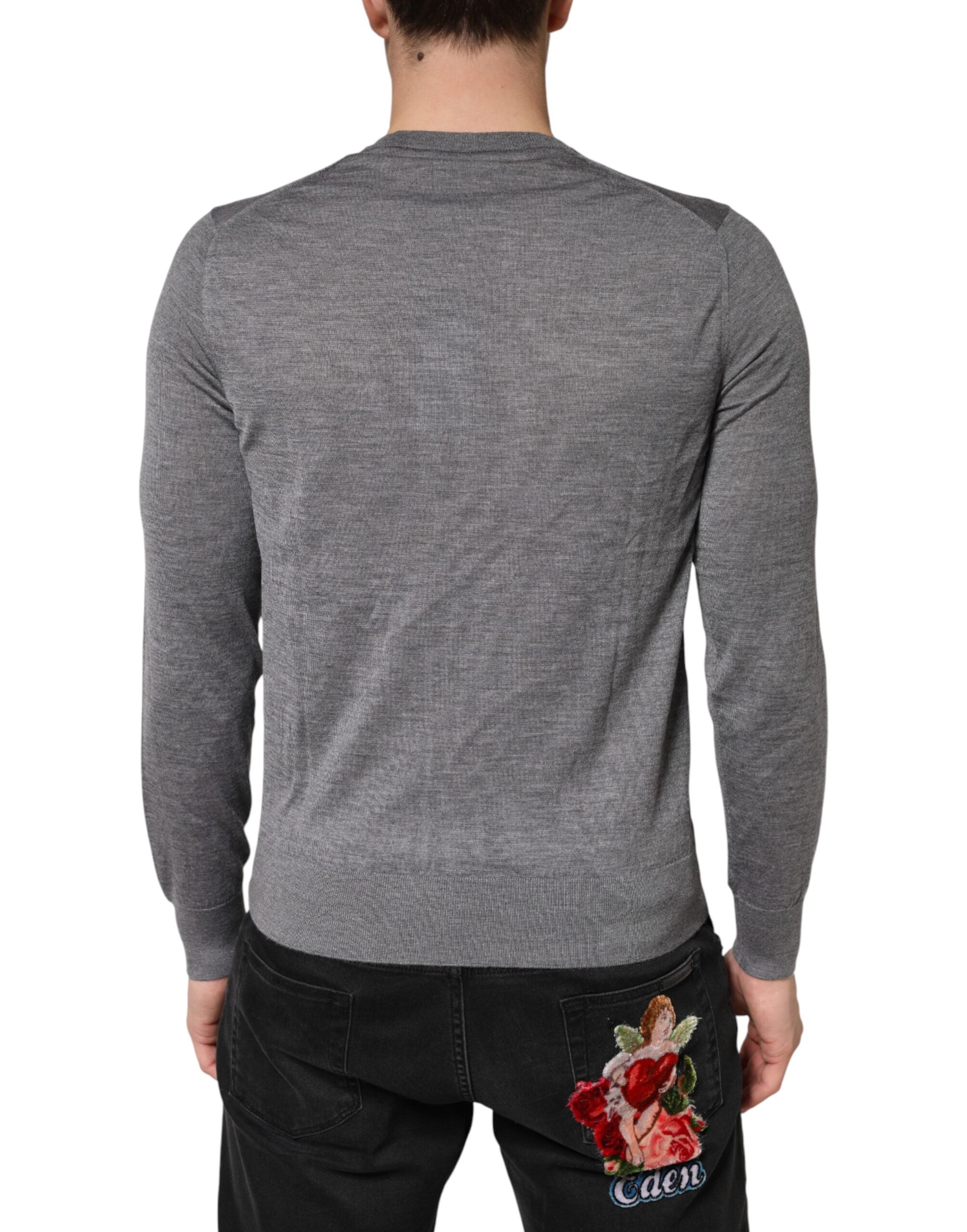 Dolce & Gabbana Gray Cashmere V-Neck Men Pullover Men's Sweater (Pre-Owned)
