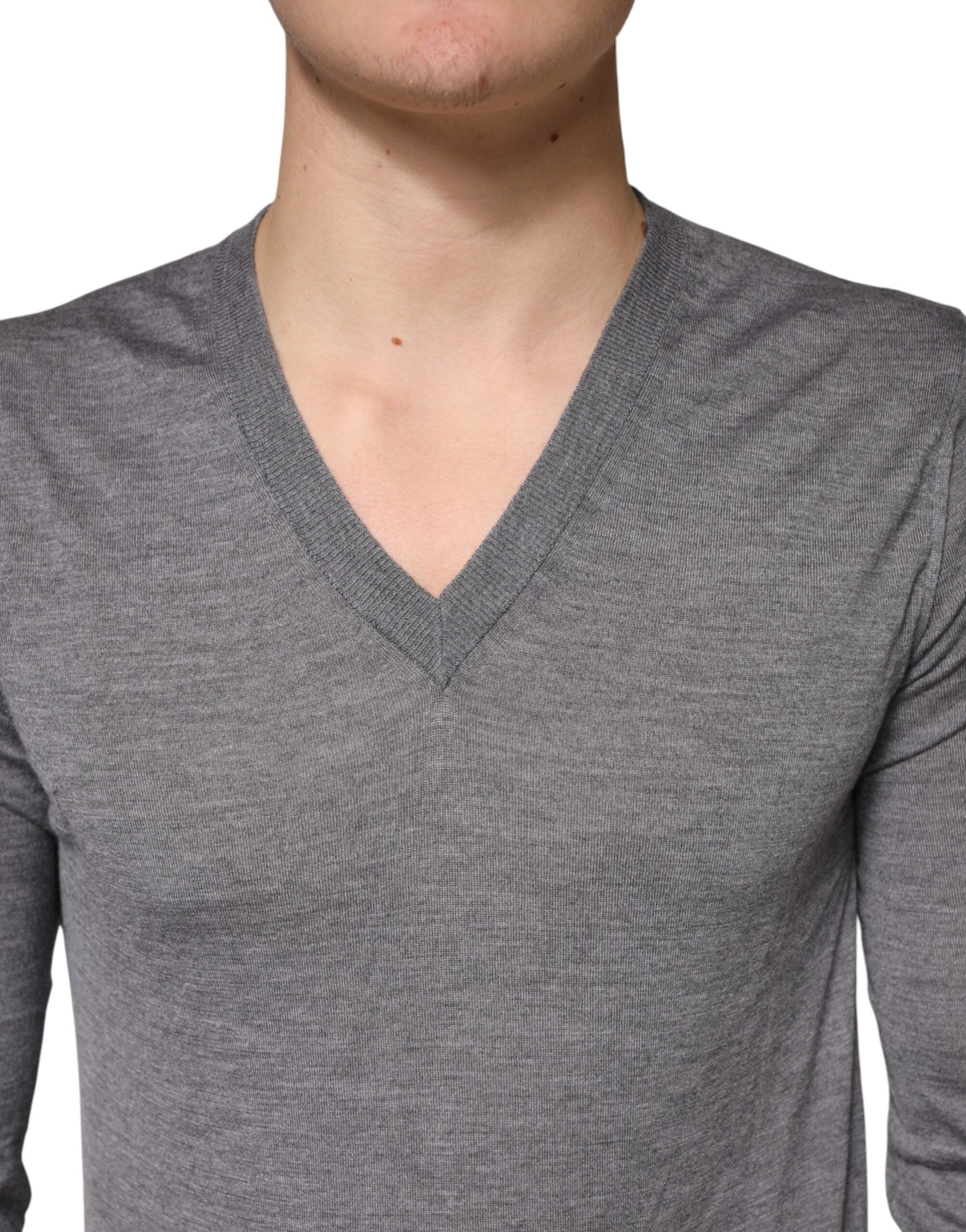 Dolce & Gabbana Gray Cashmere V-Neck Men Pullover Men's Sweater (Pre-Owned)