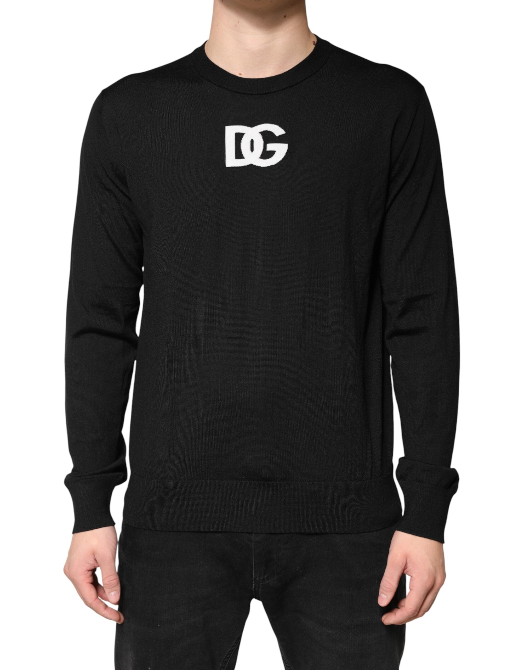 Dolce & Gabbana Black Wool DG Crew Neck Men Pullover Men's Sweater