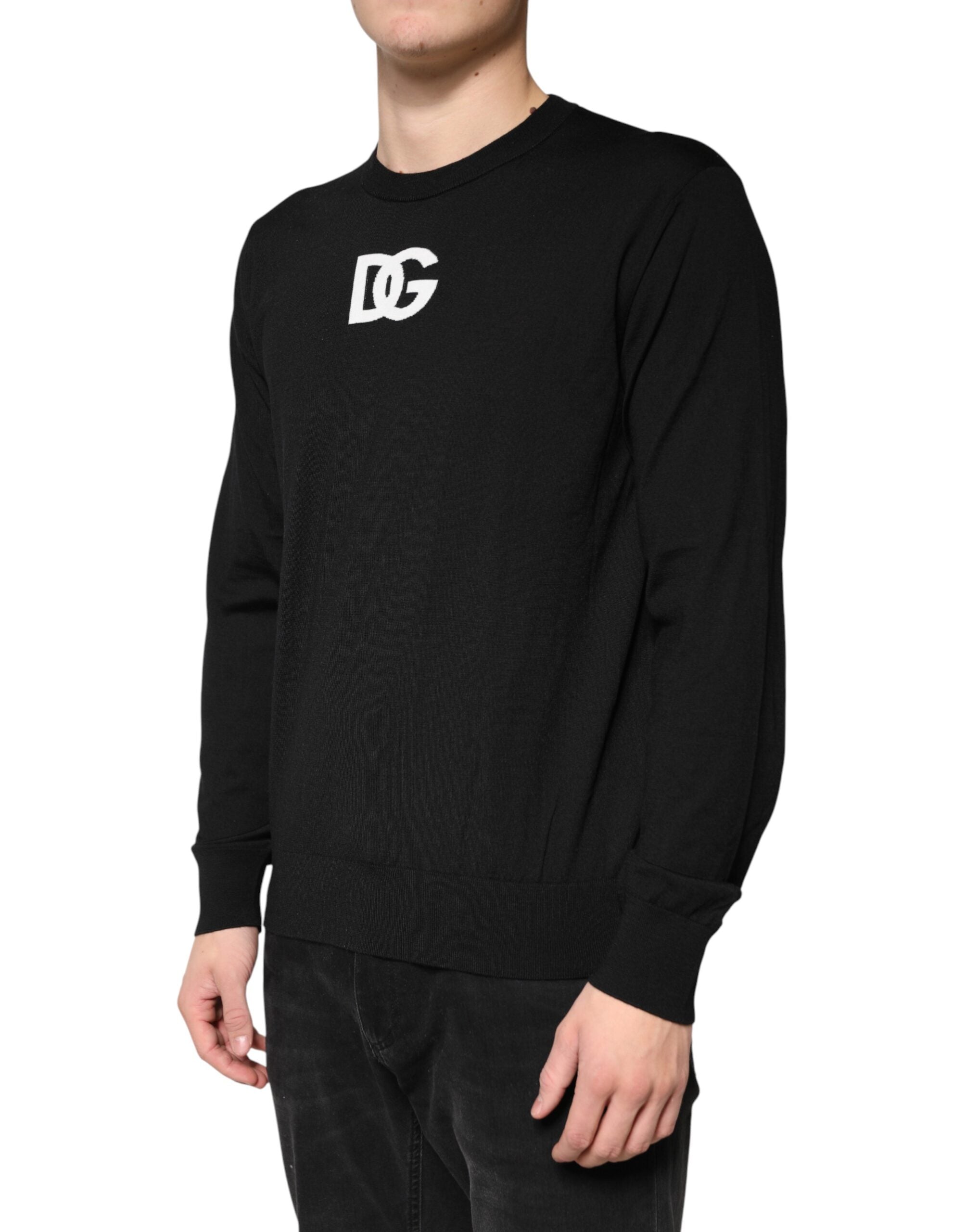 Dolce & Gabbana Black Wool DG Crew Neck Men Pullover Men's Sweater