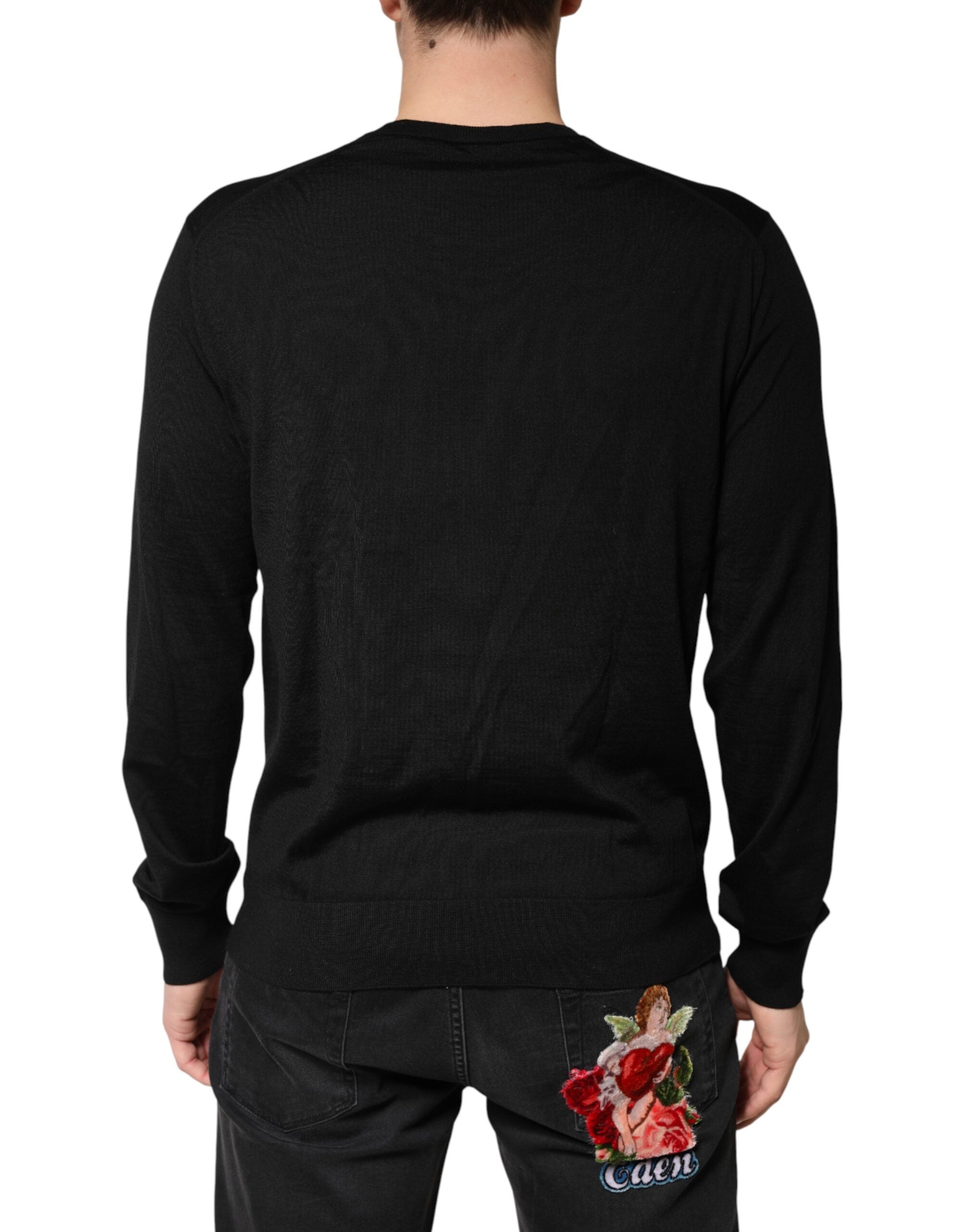 Dolce & Gabbana Black Wool DG Crew Neck Men Pullover Men's Sweater