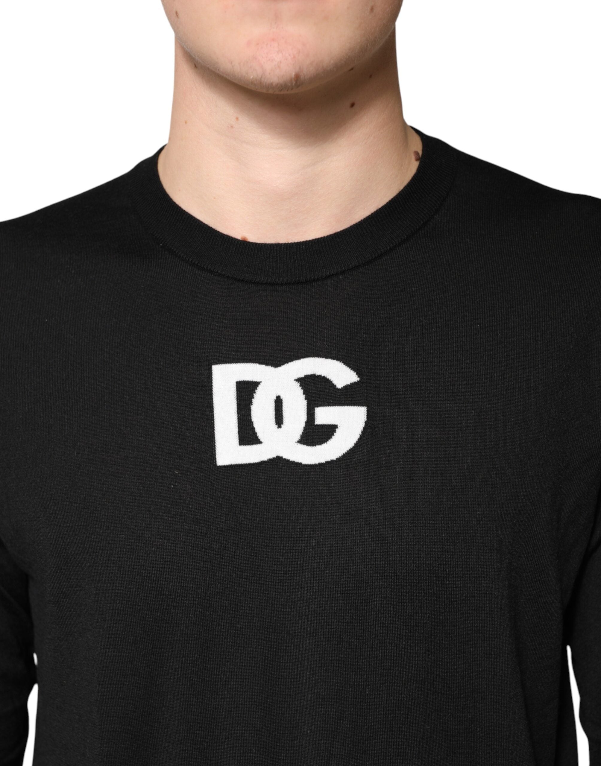 Dolce & Gabbana Black Wool DG Crew Neck Men Pullover Men's Sweater