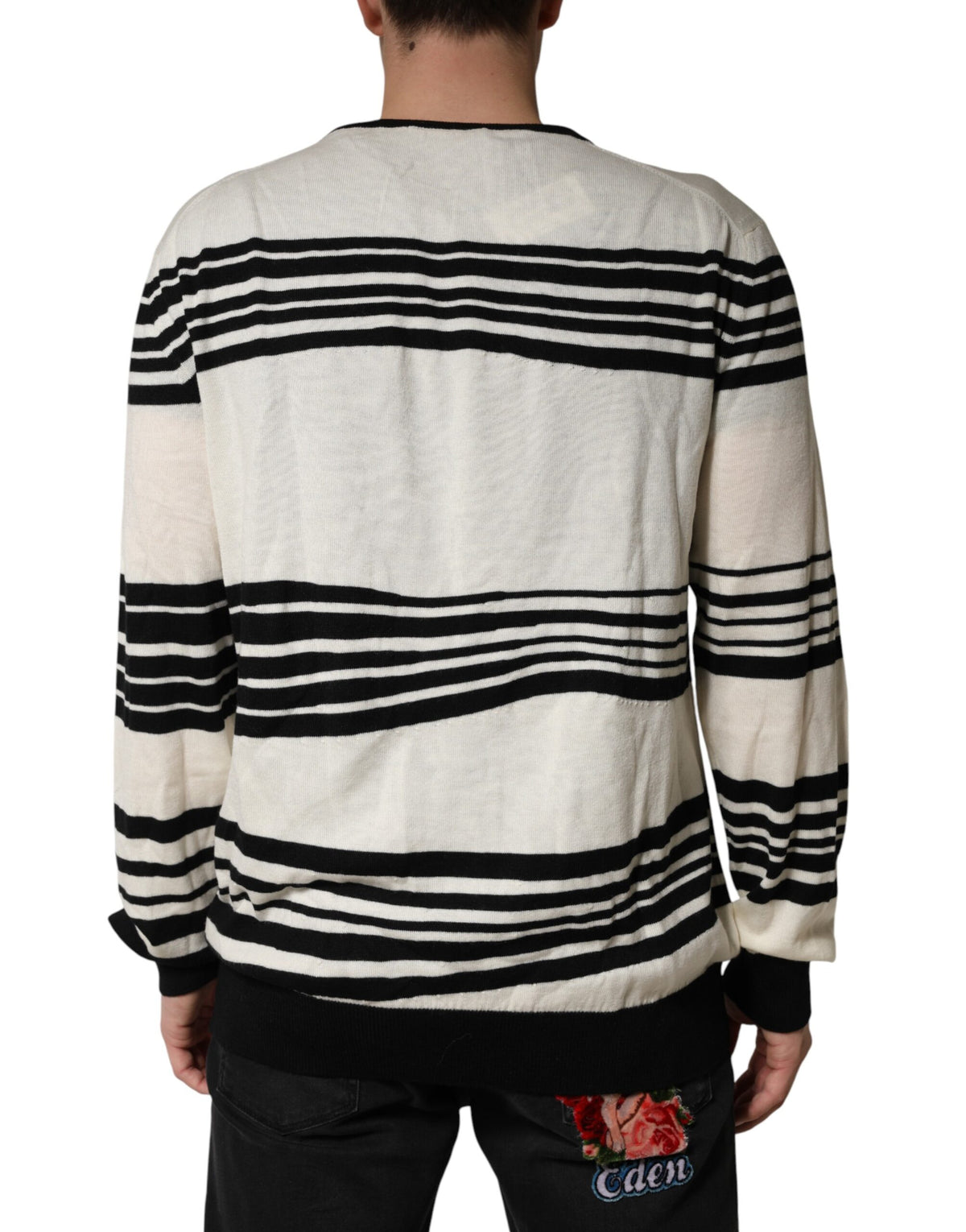Dolce & Gabbana Black White Stripe CrewNeck Pullover Men's Sweater