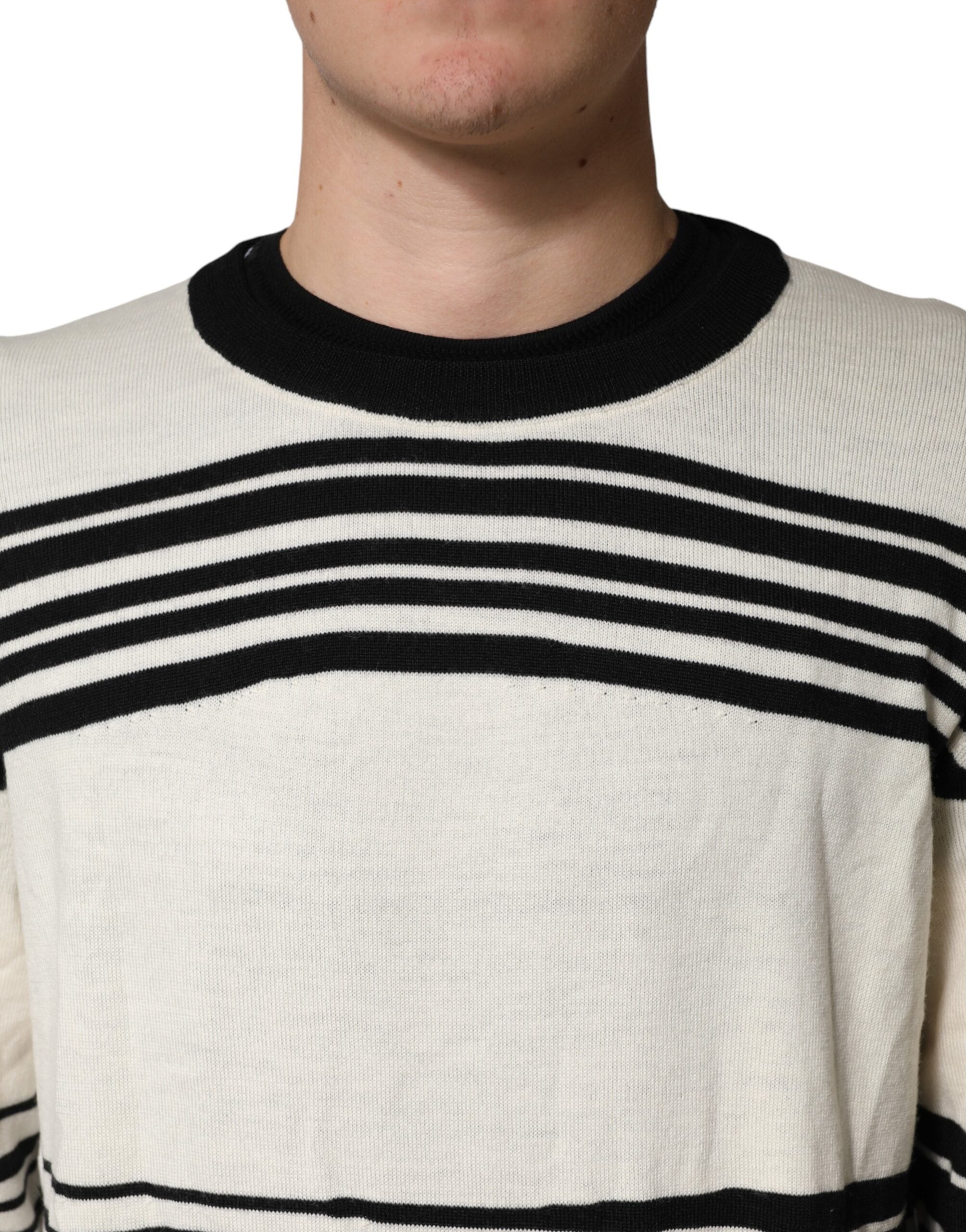 Dolce & Gabbana Black White Stripe CrewNeck Pullover Men's Sweater