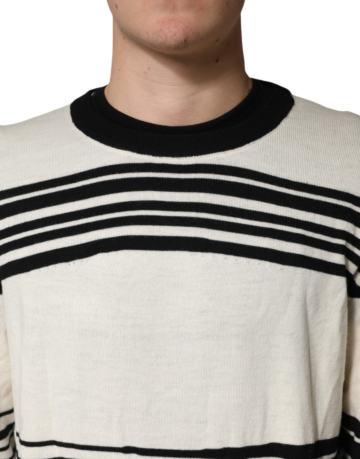 Dolce & Gabbana Black White Stripe CrewNeck Pullover Men's Sweater