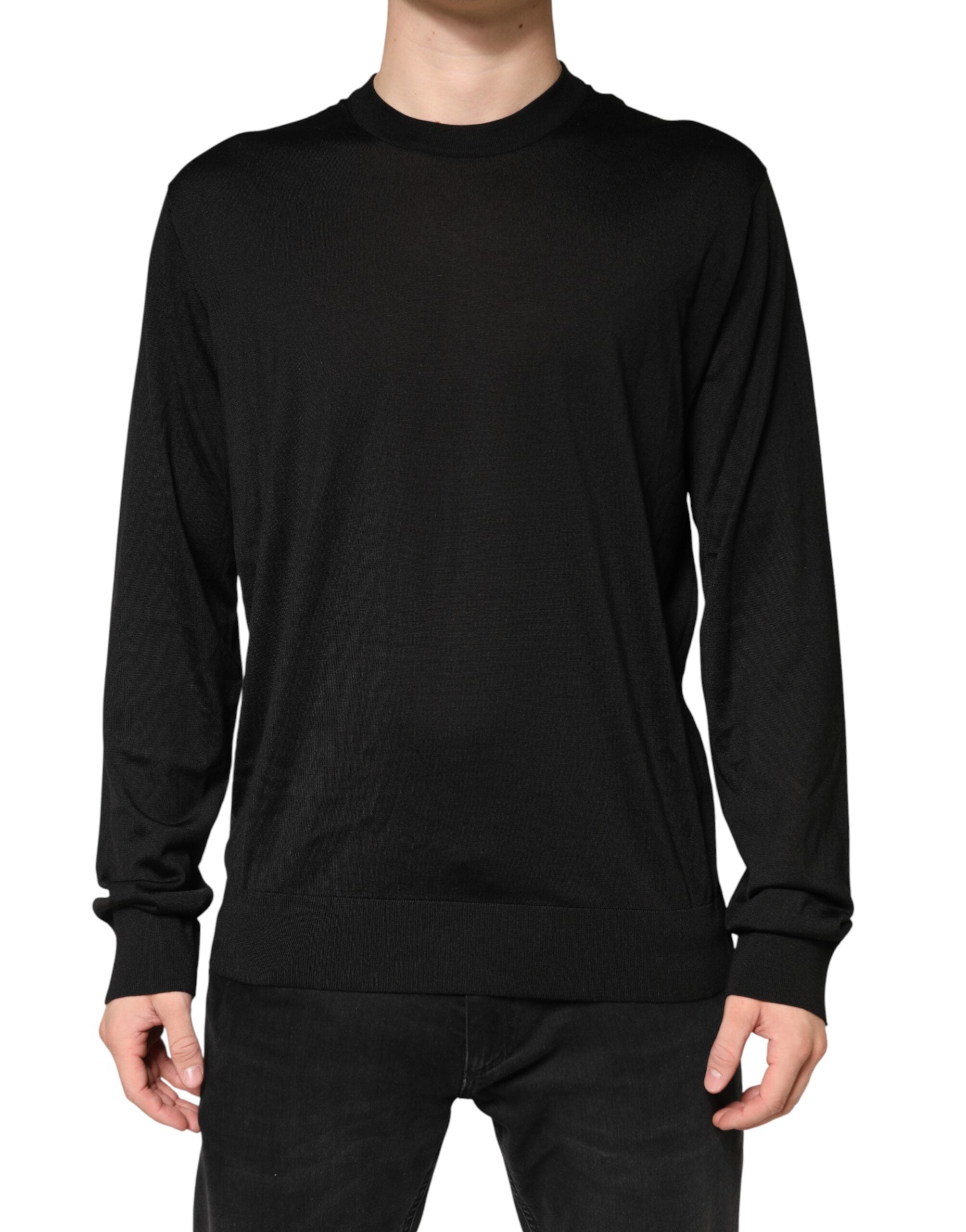 Dolce & Gabbana Black Silk Men Crew Neck Pullover Men's Sweater