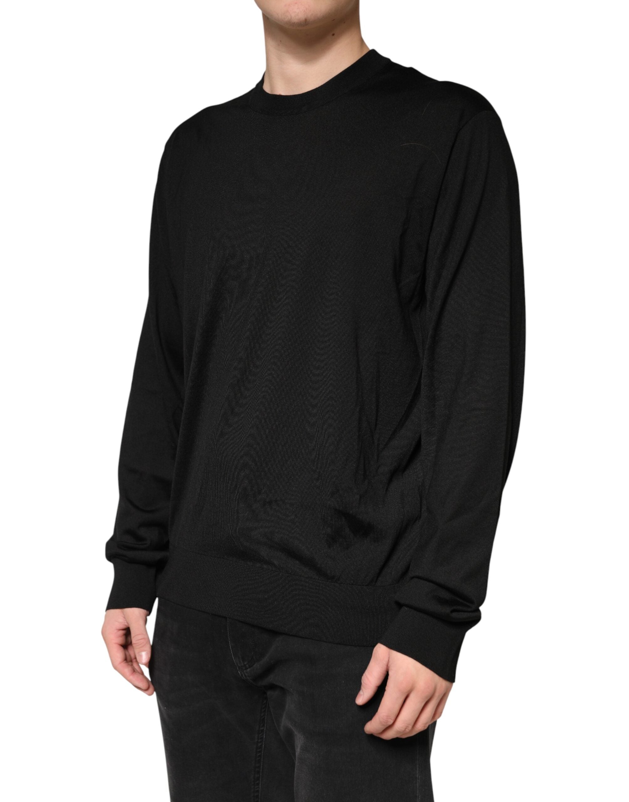 Dolce & Gabbana Black Silk Men Crew Neck Pullover Men's Sweater