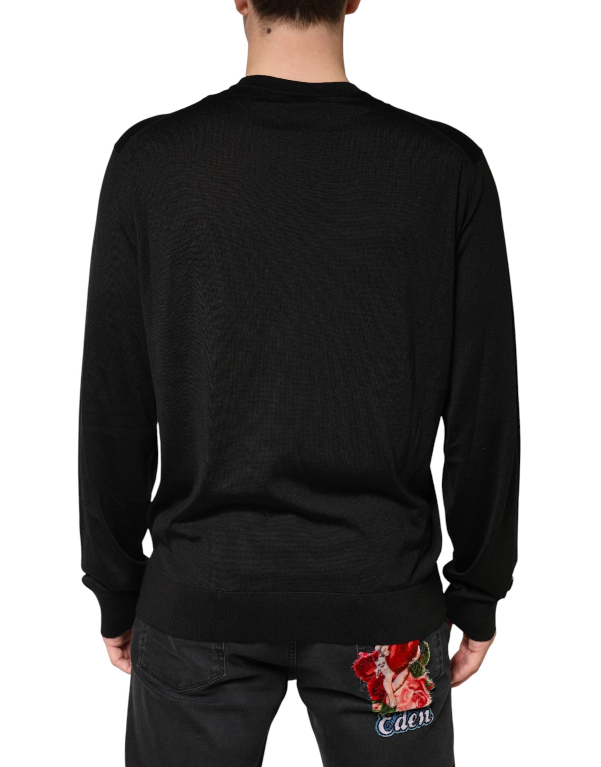 Dolce & Gabbana Black Silk Men Crew Neck Pullover Men's Sweater