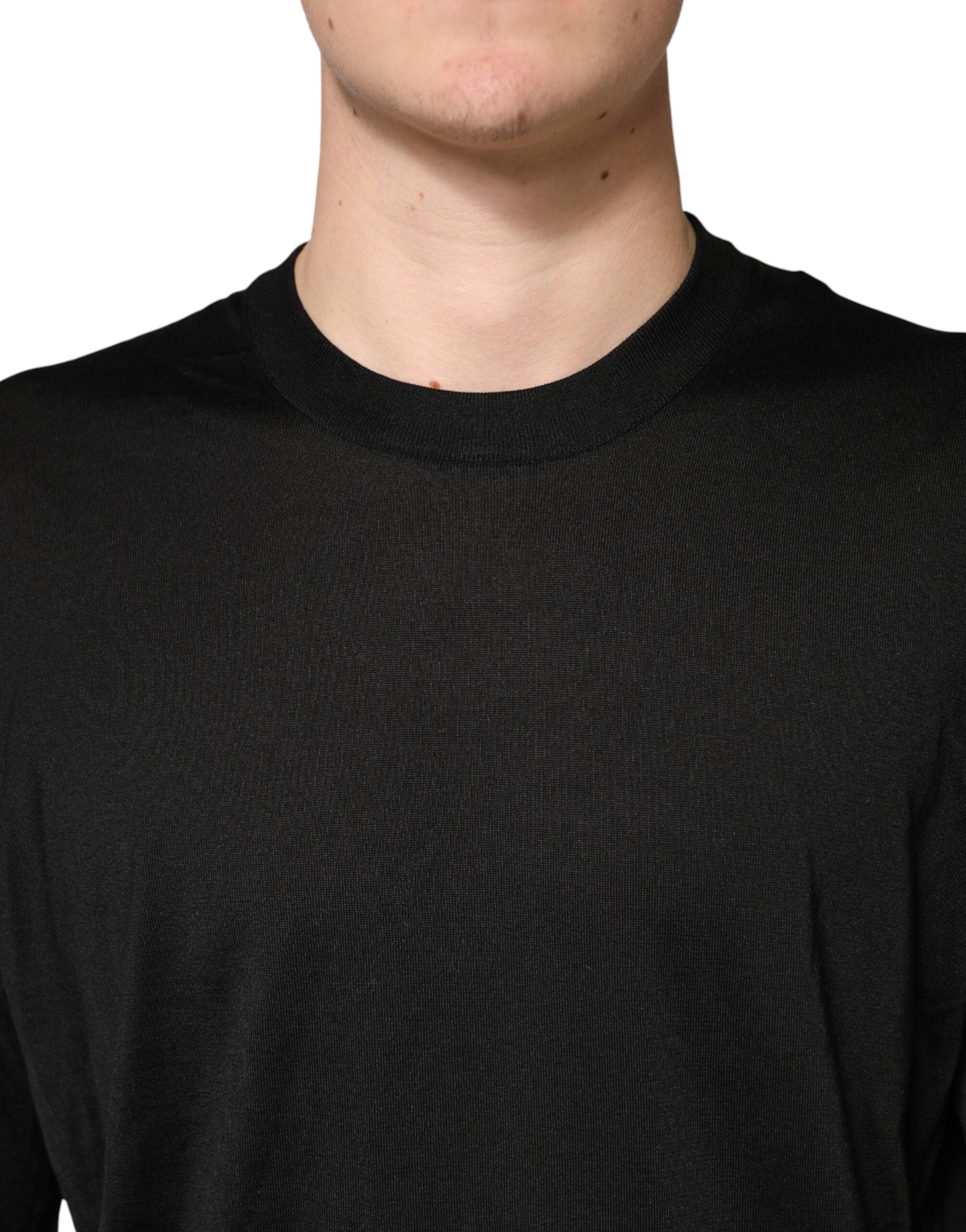 Dolce & Gabbana Black Silk Men Crew Neck Pullover Men's Sweater