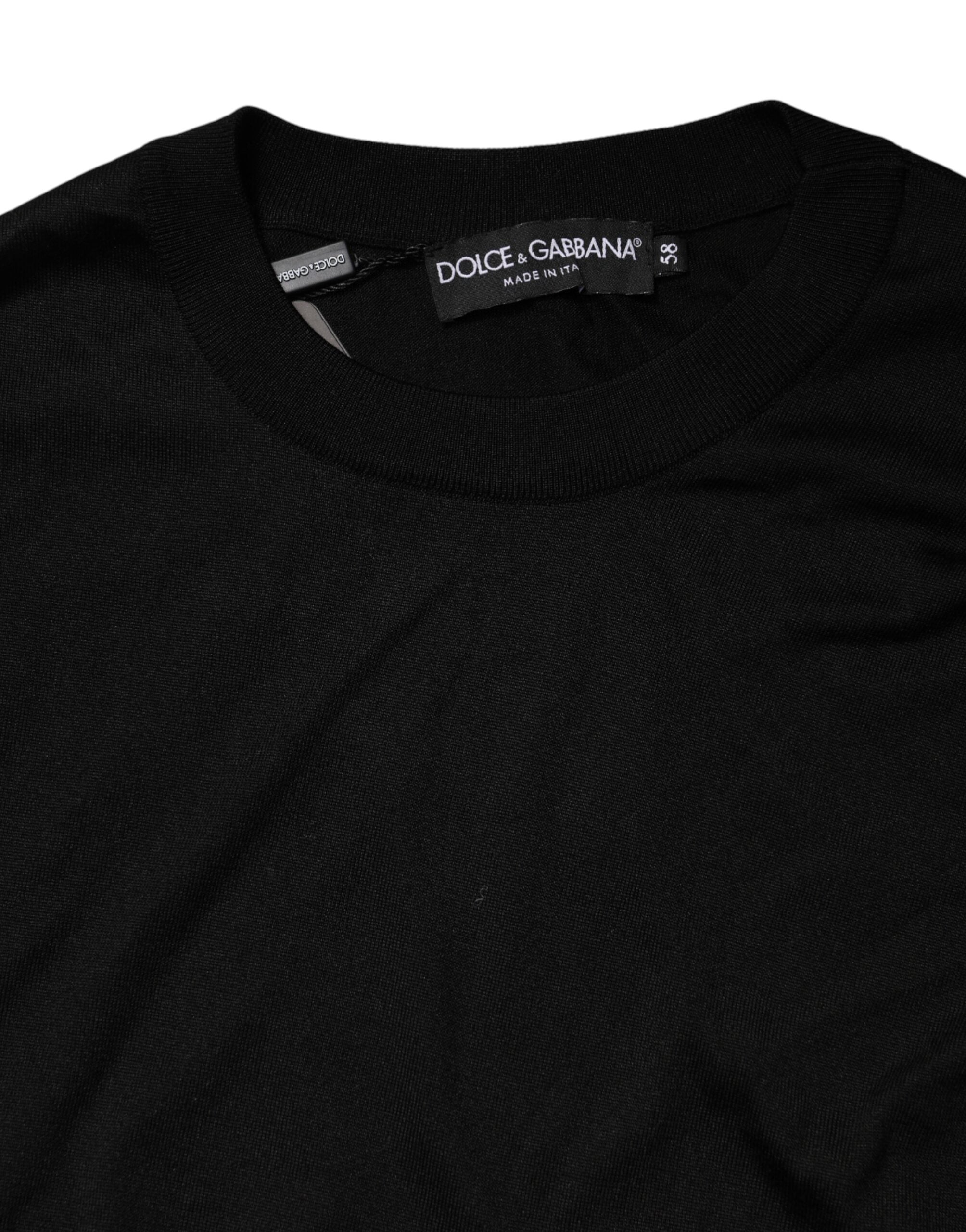 Dolce & Gabbana Black Silk Men Crew Neck Pullover Men's Sweater