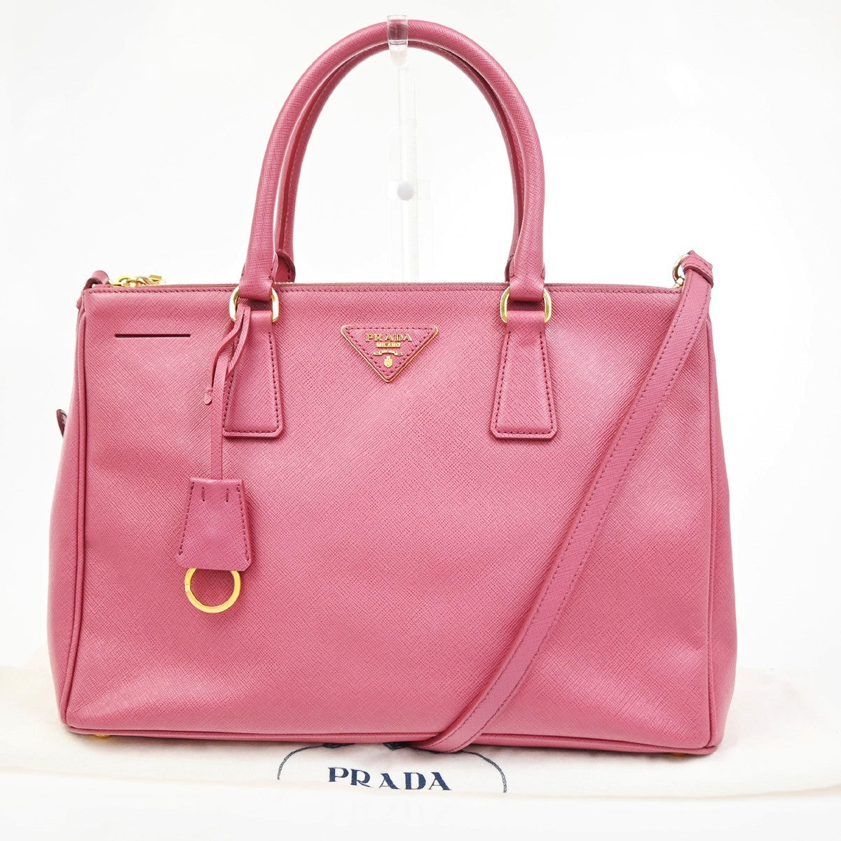 Prada Double Zip Lux Convertible Tote Saffiano Leather Pink Leather Tote Bag Bag (Pre-Owned)