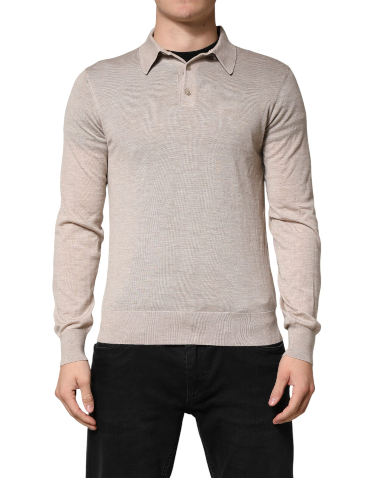 Dolce & Gabbana Beige Cashmere Collared PoloPullover Men's Sweater (Pre-Owned)