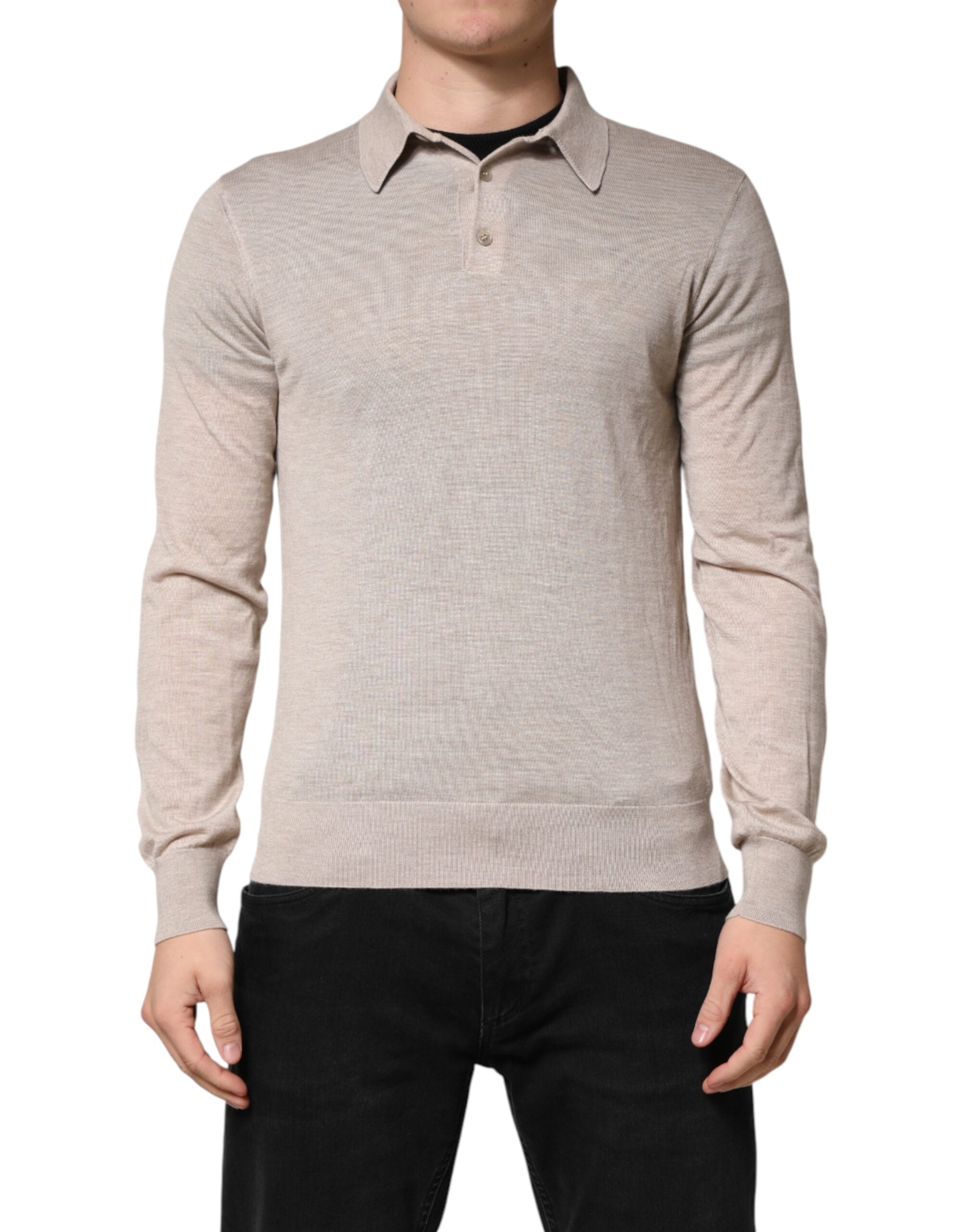 Dolce & Gabbana Beige Cashmere Collared PoloPullover Men's Sweater (Pre-Owned)