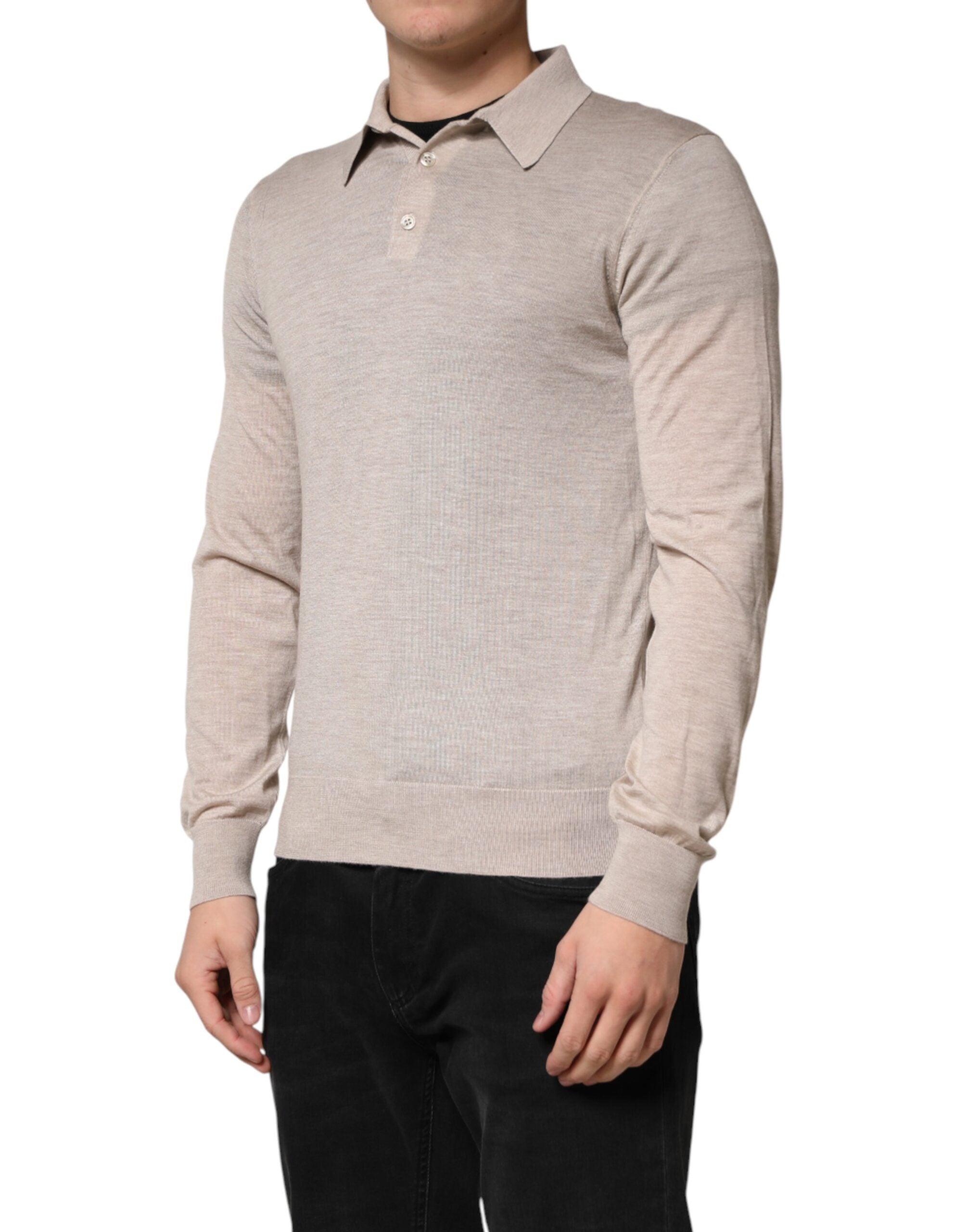 Dolce & Gabbana Beige Cashmere Collared PoloPullover Men's Sweater (Pre-Owned)