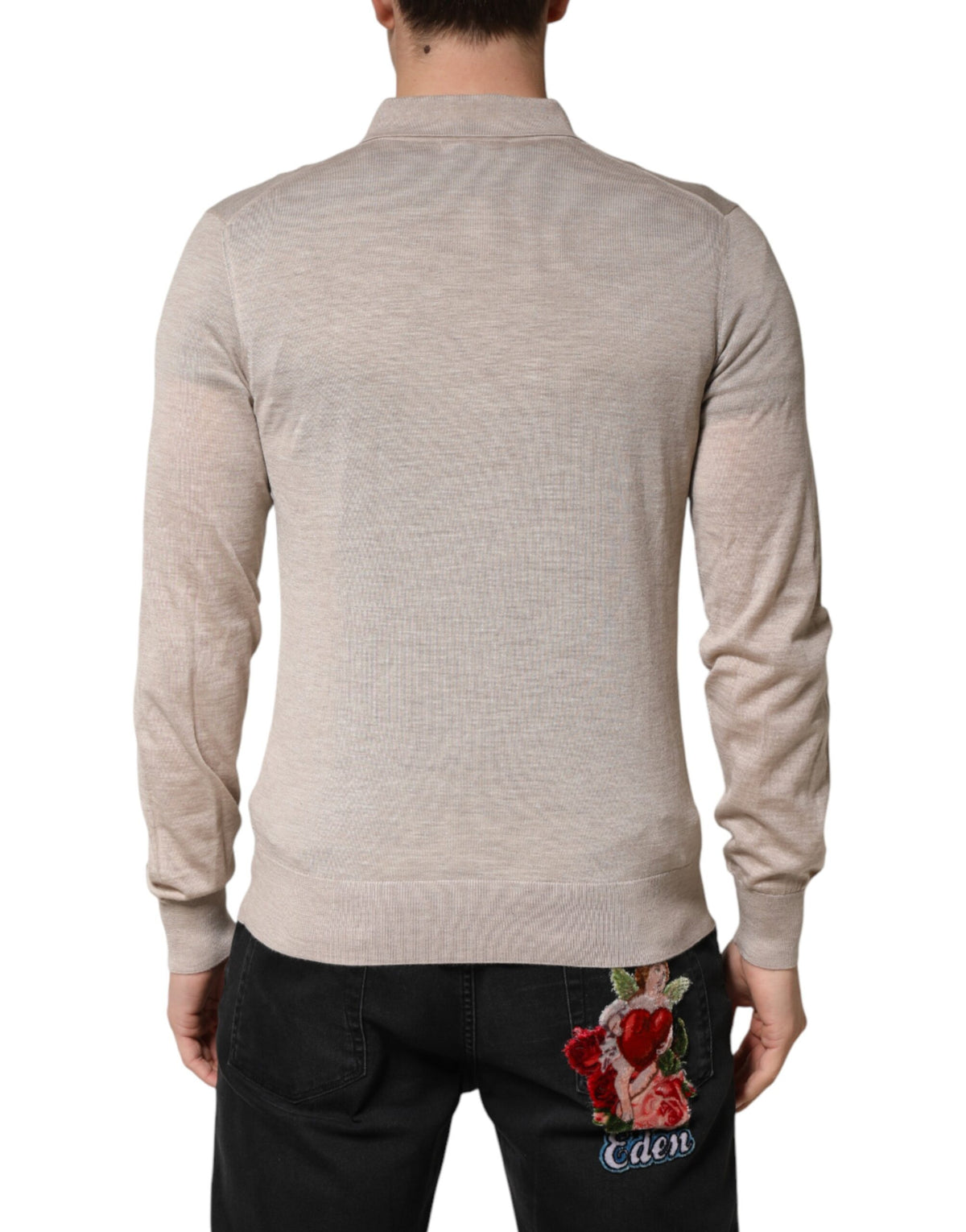 Dolce & Gabbana Beige Cashmere Collared PoloPullover Men's Sweater (Pre-Owned)